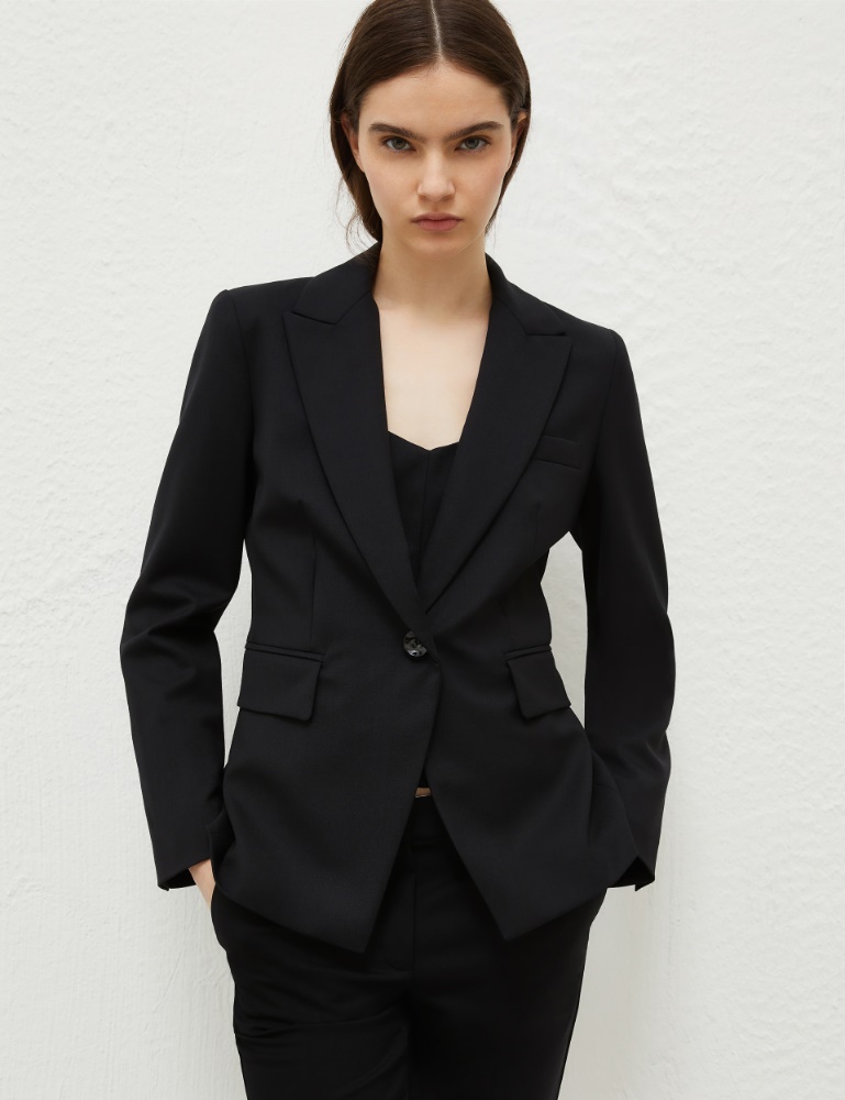 Blazer in gabardina stretch - Nero - Marella