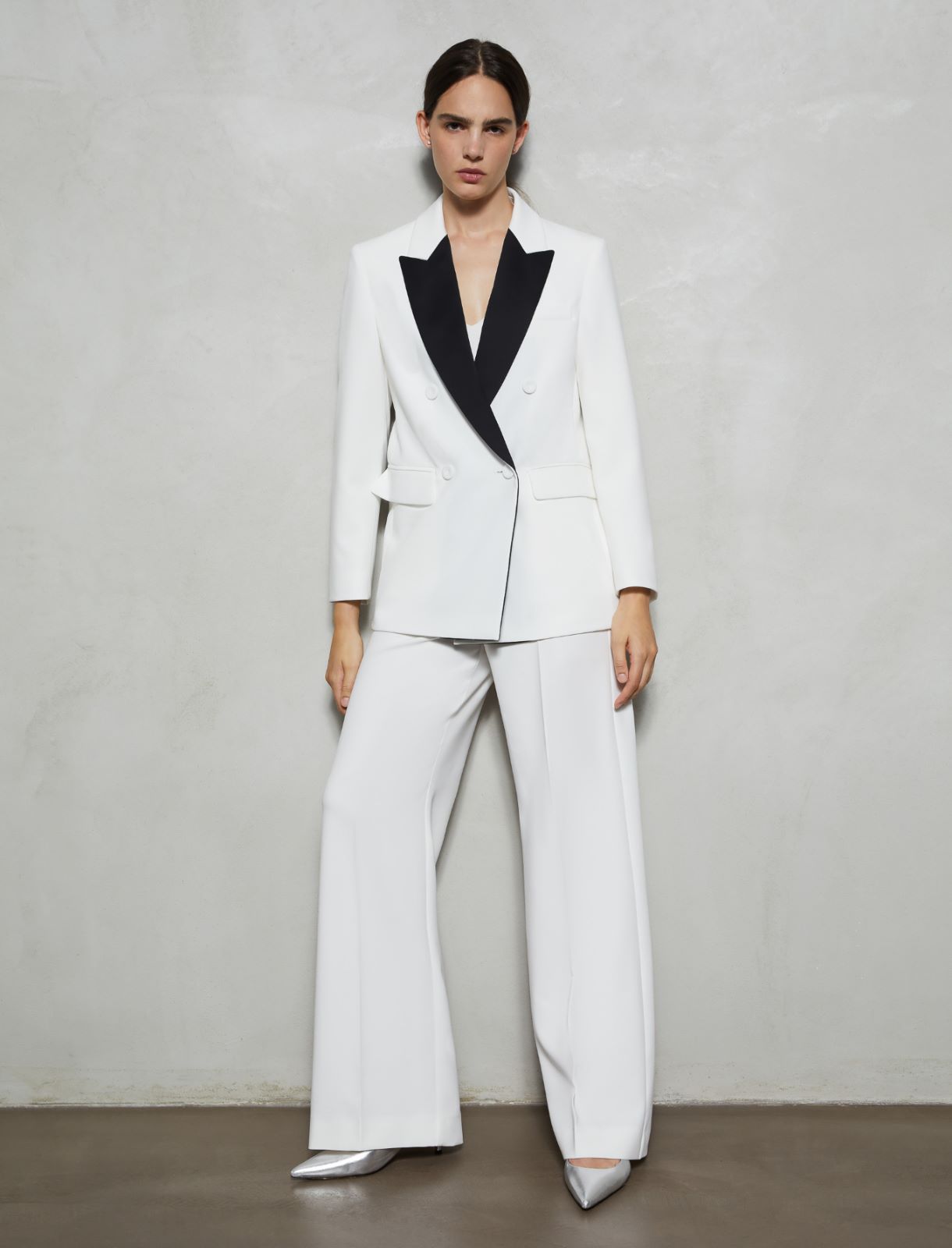 Satin-collared blazer - Cream - Marella