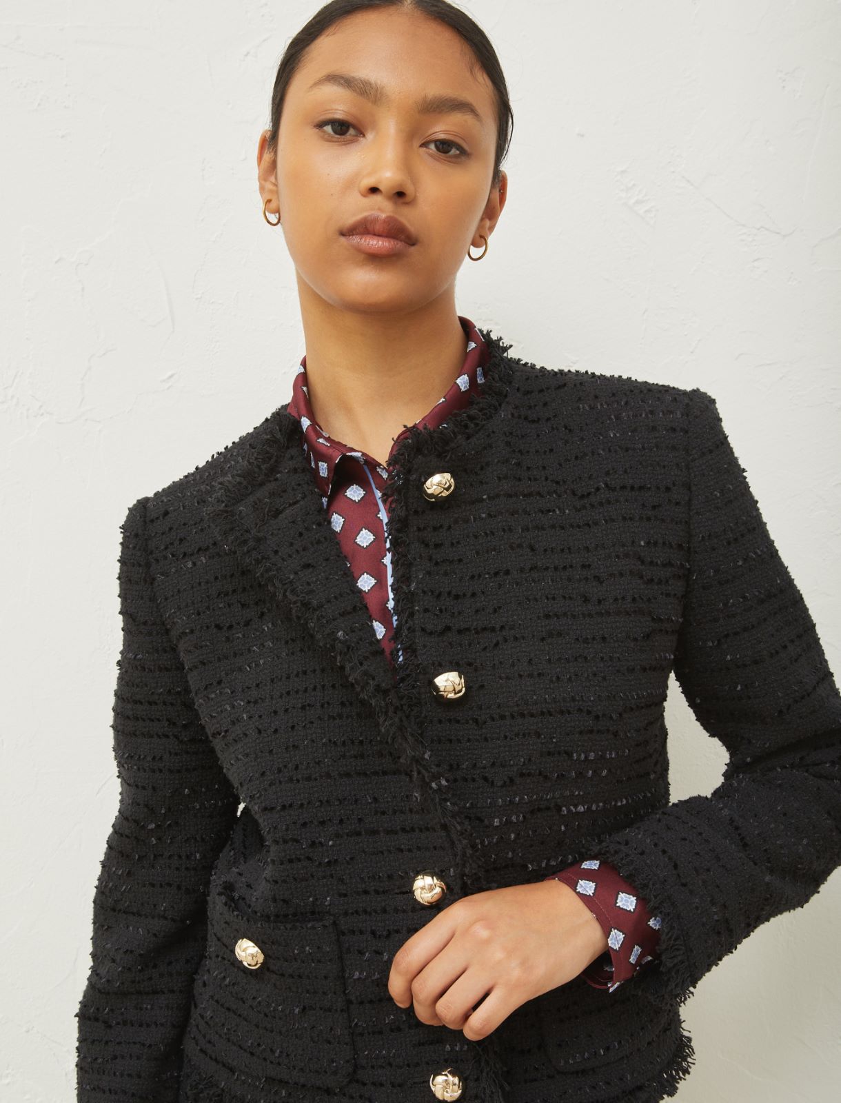 Straight-fit cropped jacket with golden buttons - Black - Marella - 4