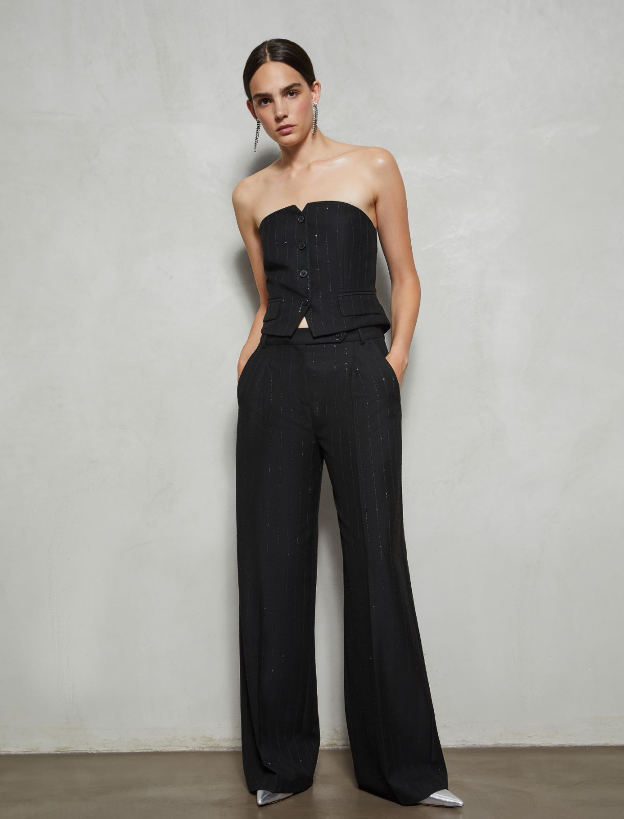 Tailored wide-leg trousers - Black - Marella