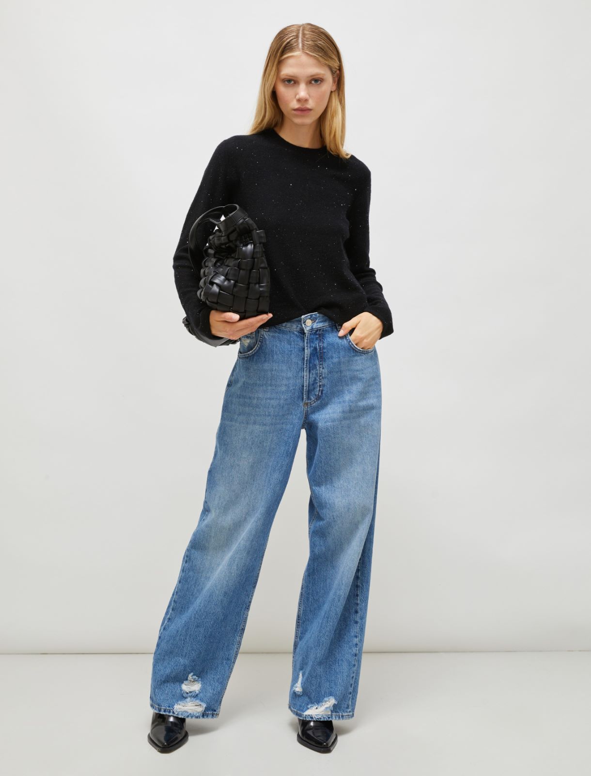 Micro sequin-embellished crew-neck sweater - Black - Marella