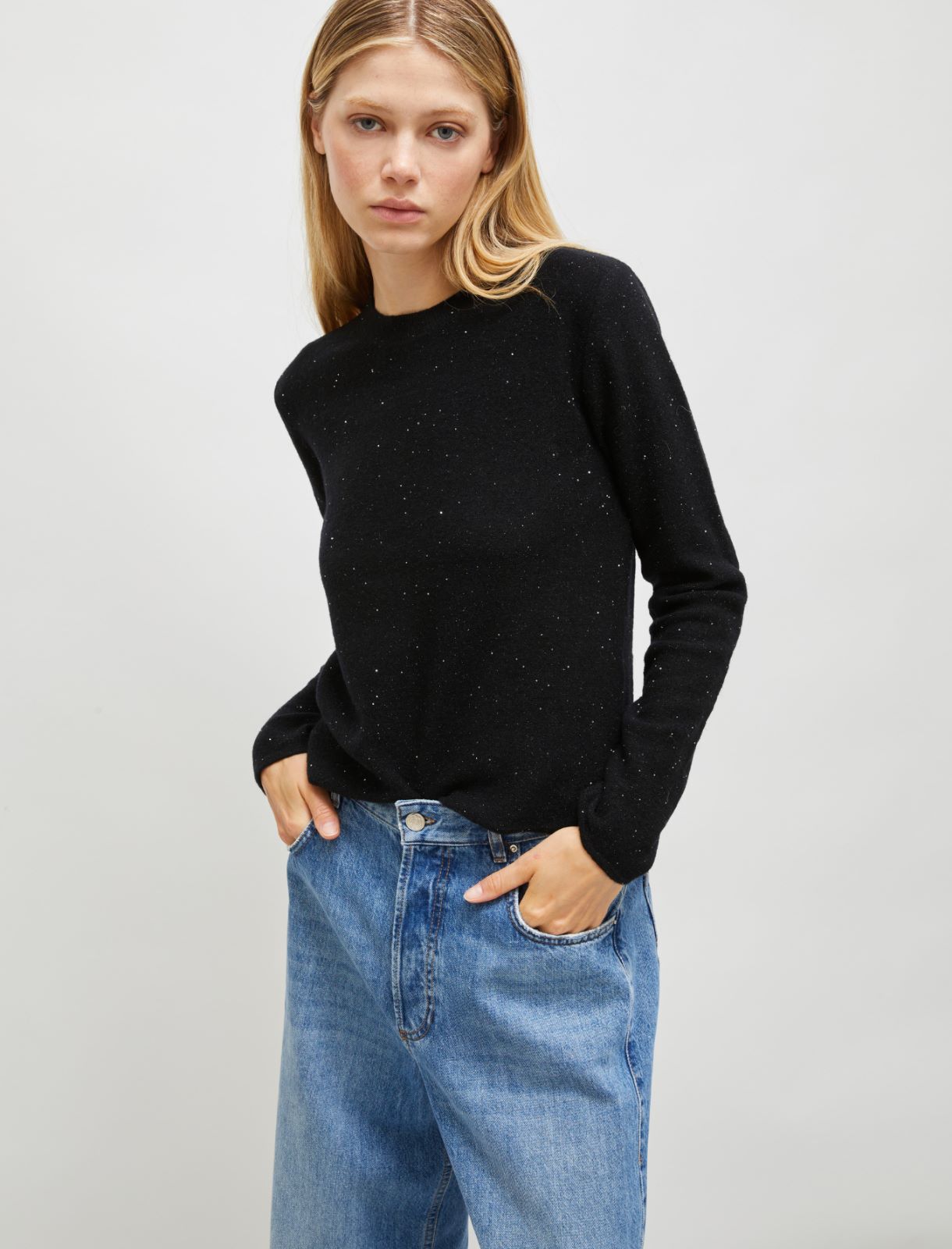 Micro sequin-embellished crew-neck sweater - Black - Marella - 3