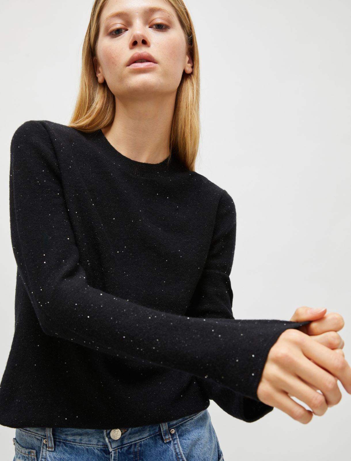 Micro sequin-embellished crew-neck sweater - Black - Marella - 4