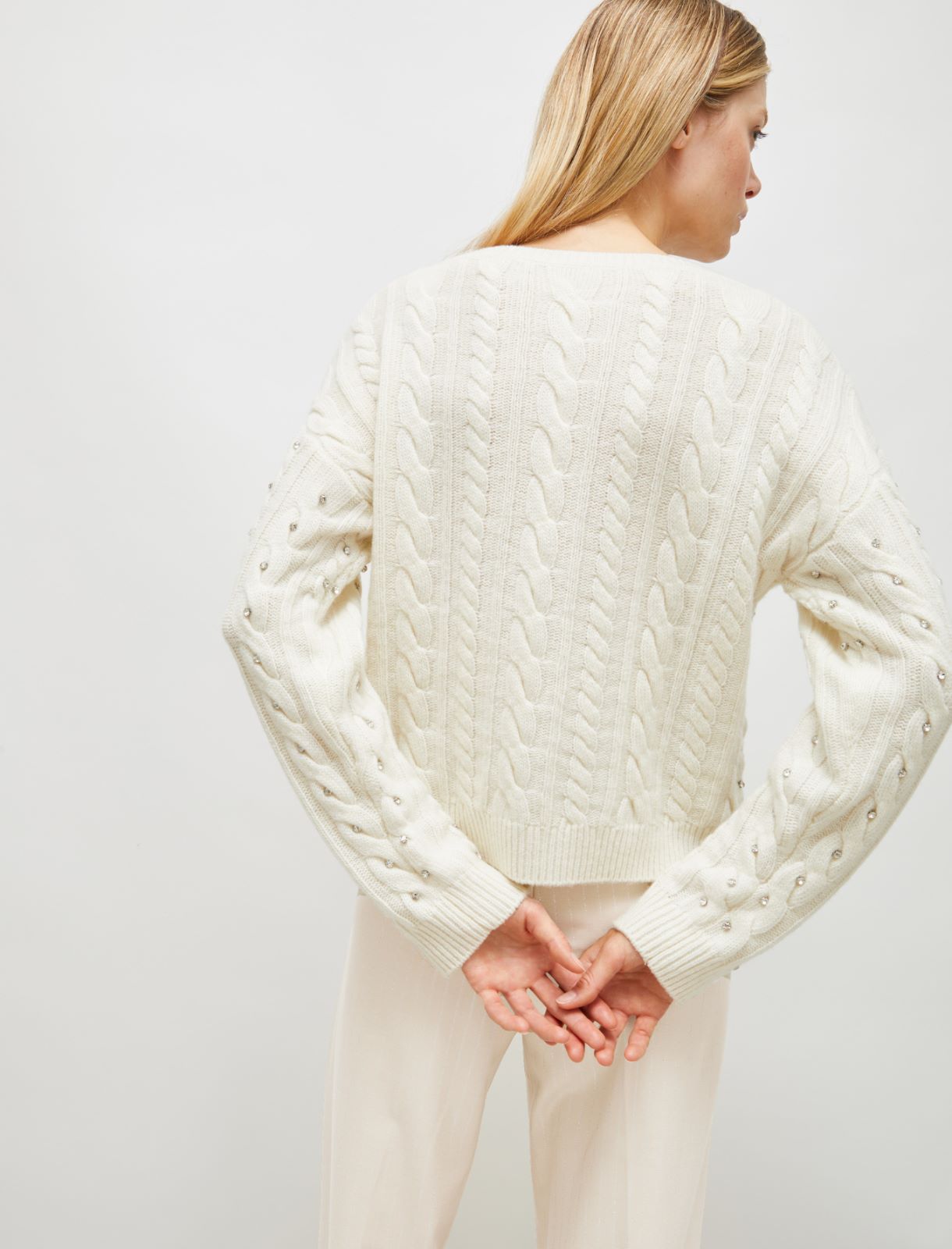 Rhinestone cable-knit sweater - Cream - Marella - 2