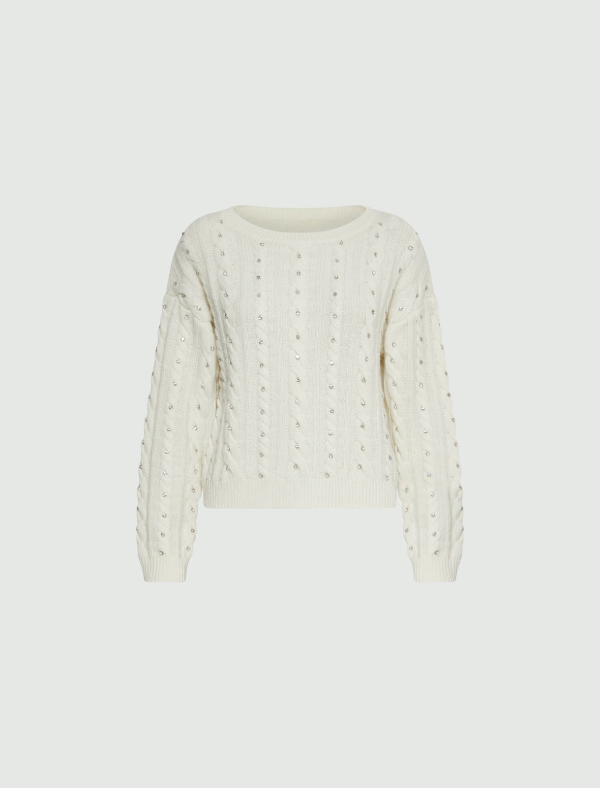 Rhinestone cable-knit sweater - Cream - Marella - 5