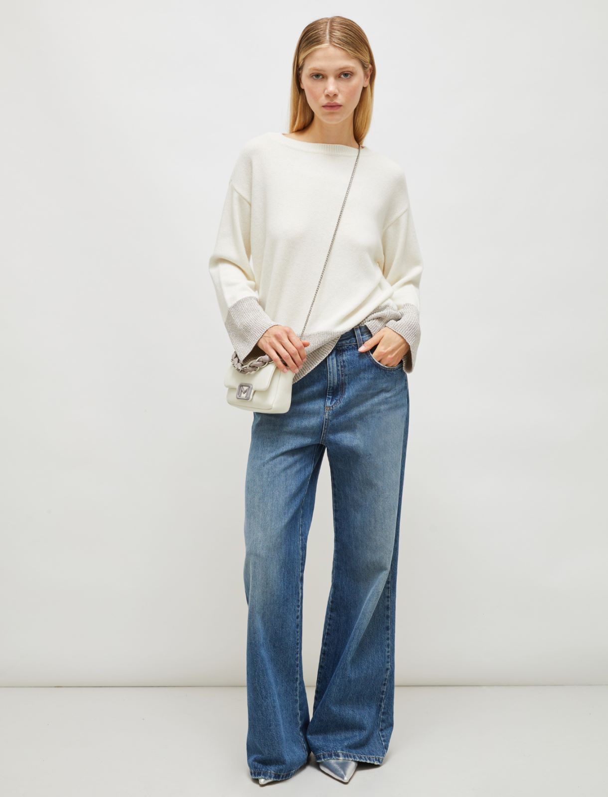 Maglia boxy in misto cashmere - Panna