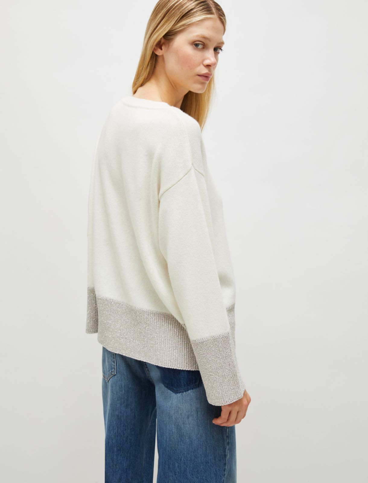 Maglia boxy in misto cashmere - Panna - 2