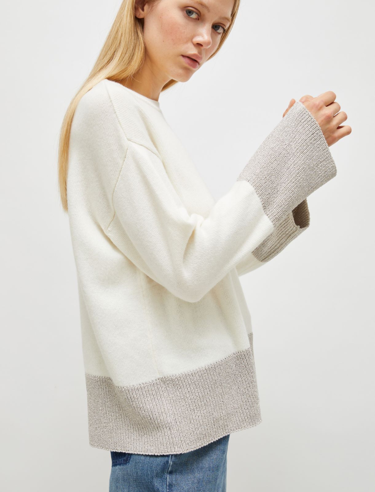 Maglia boxy in misto cashmere - Panna - 4