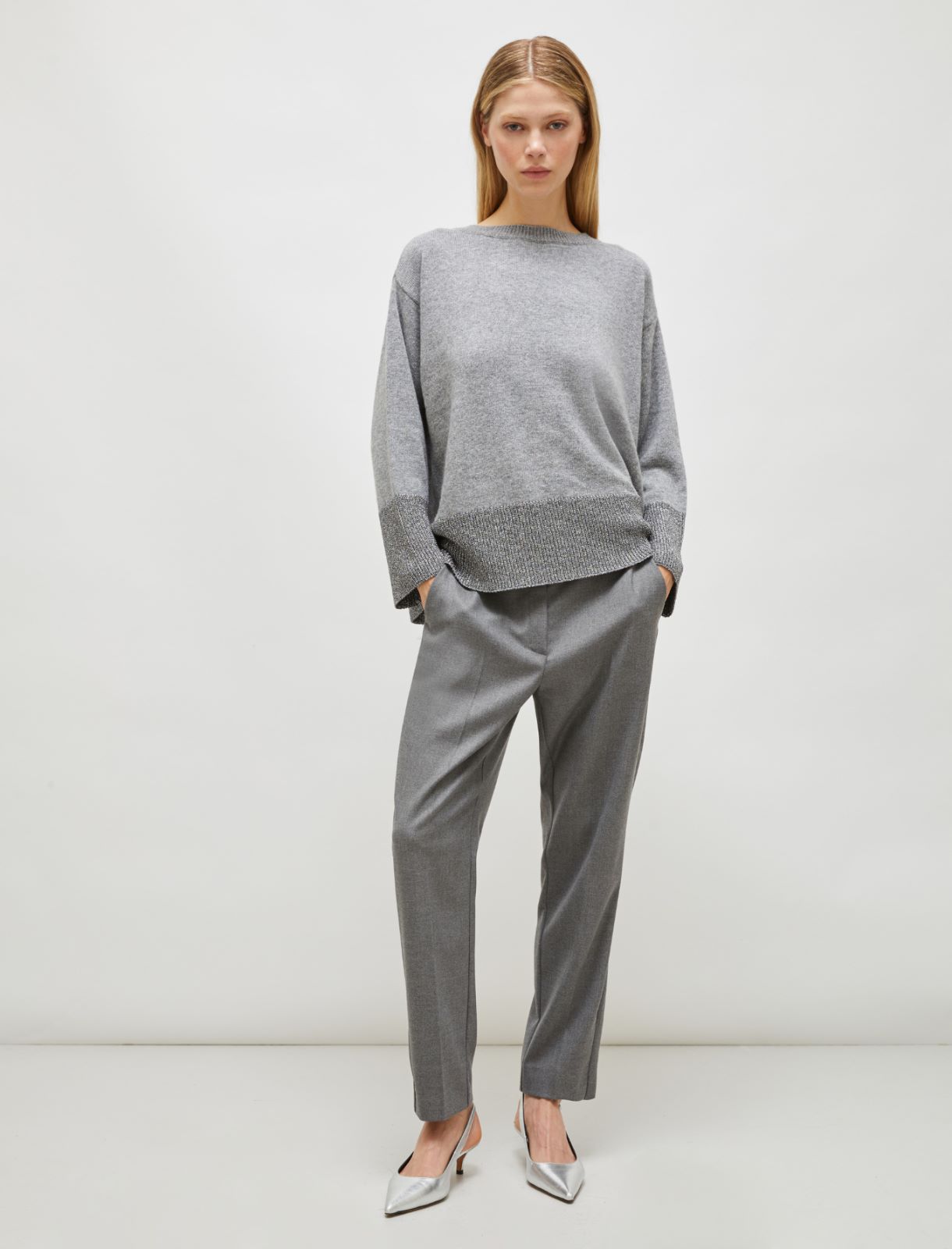 Maglia boxy in misto cashmere - Grigio