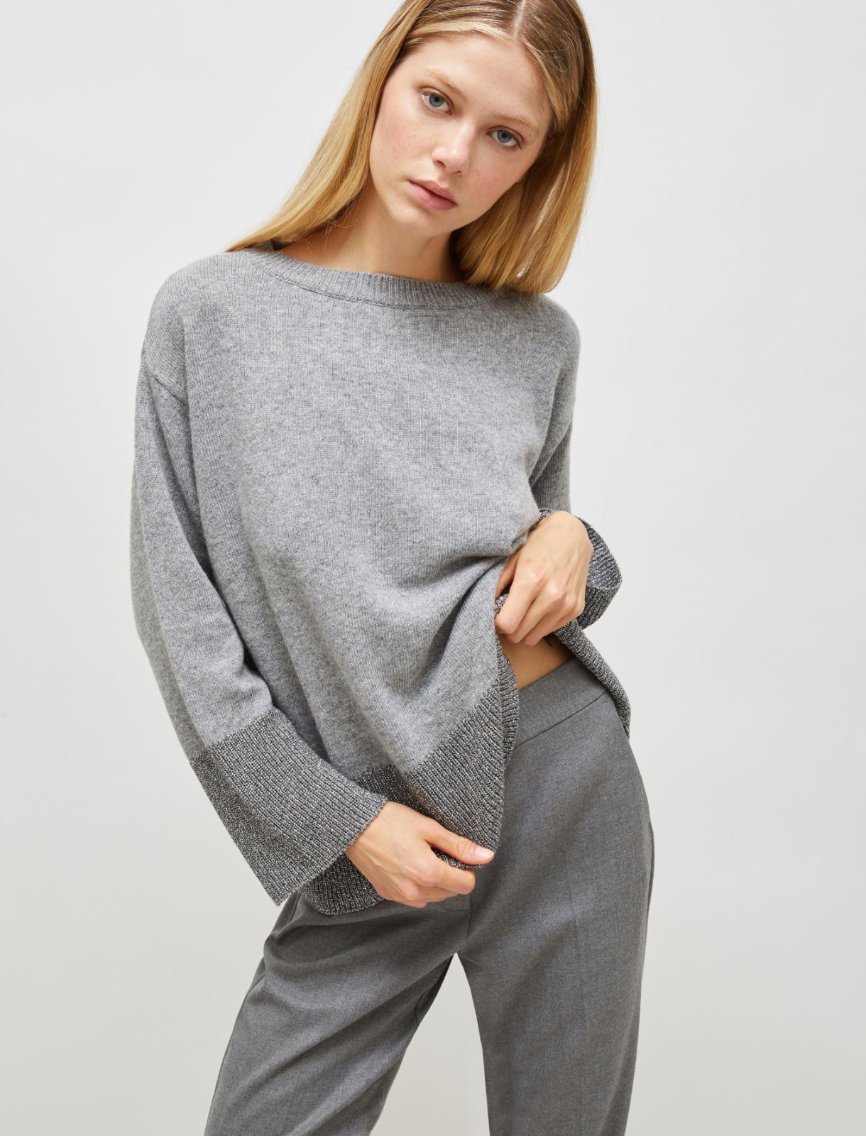 Maglia boxy in misto cashmere - Grigio - 3