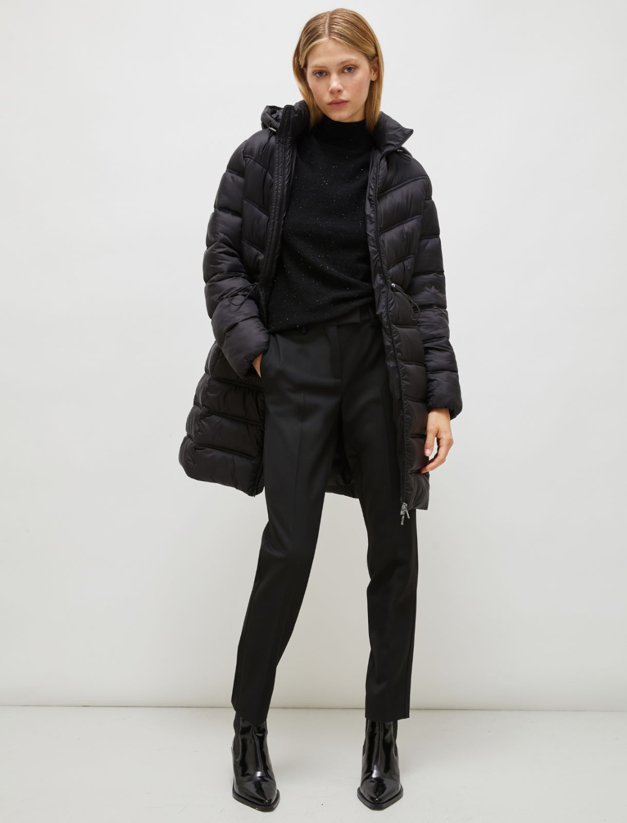 Long quilted down jacket - Black - Marella - 4