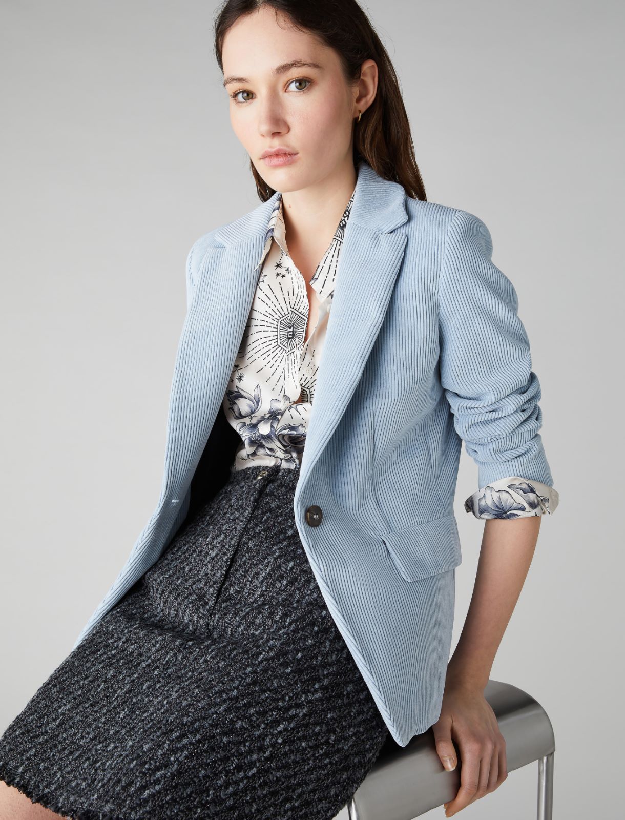 Corduroy blazer - Light blue - Marella - 3