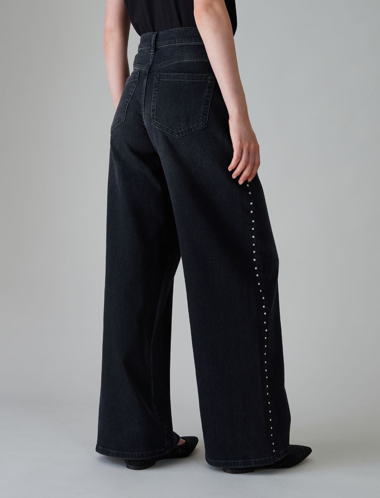 Crystal-adorned wide-leg jeans - Black - Marella - 3