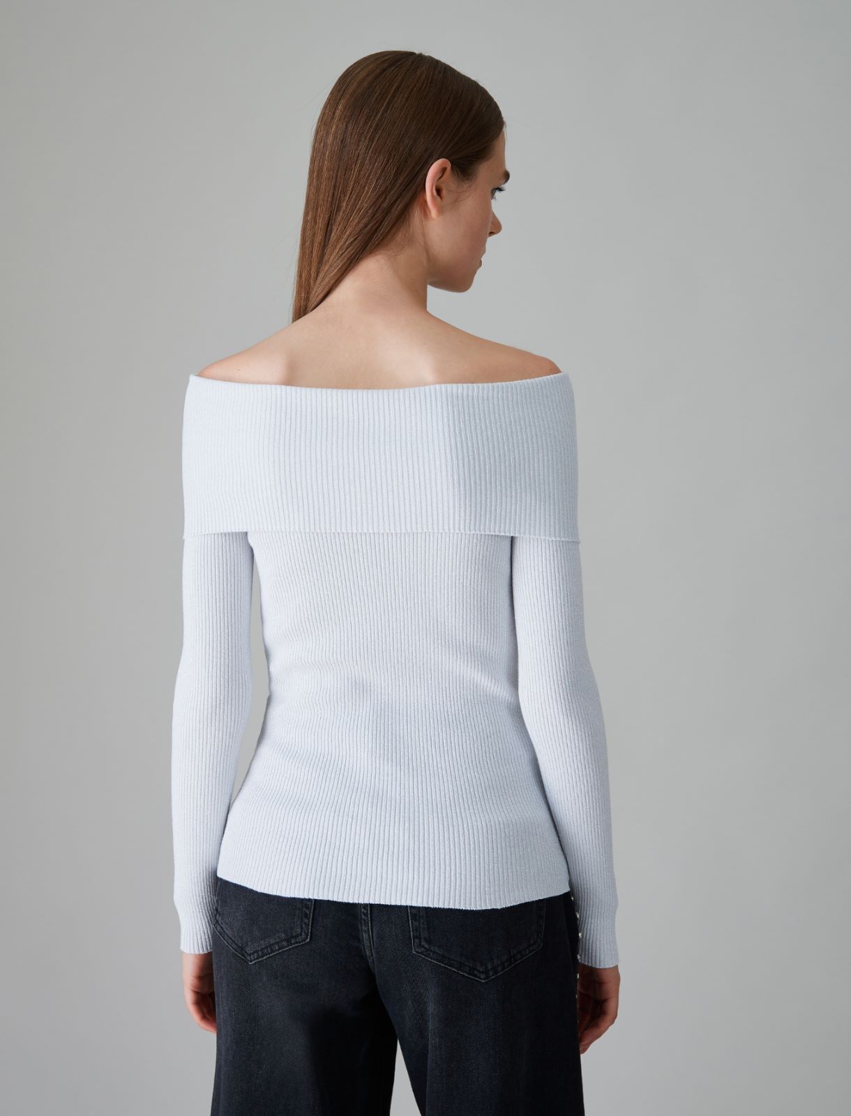 Dünner Pullover mit Wasserfallausschnitt - Silver - Marella - 2