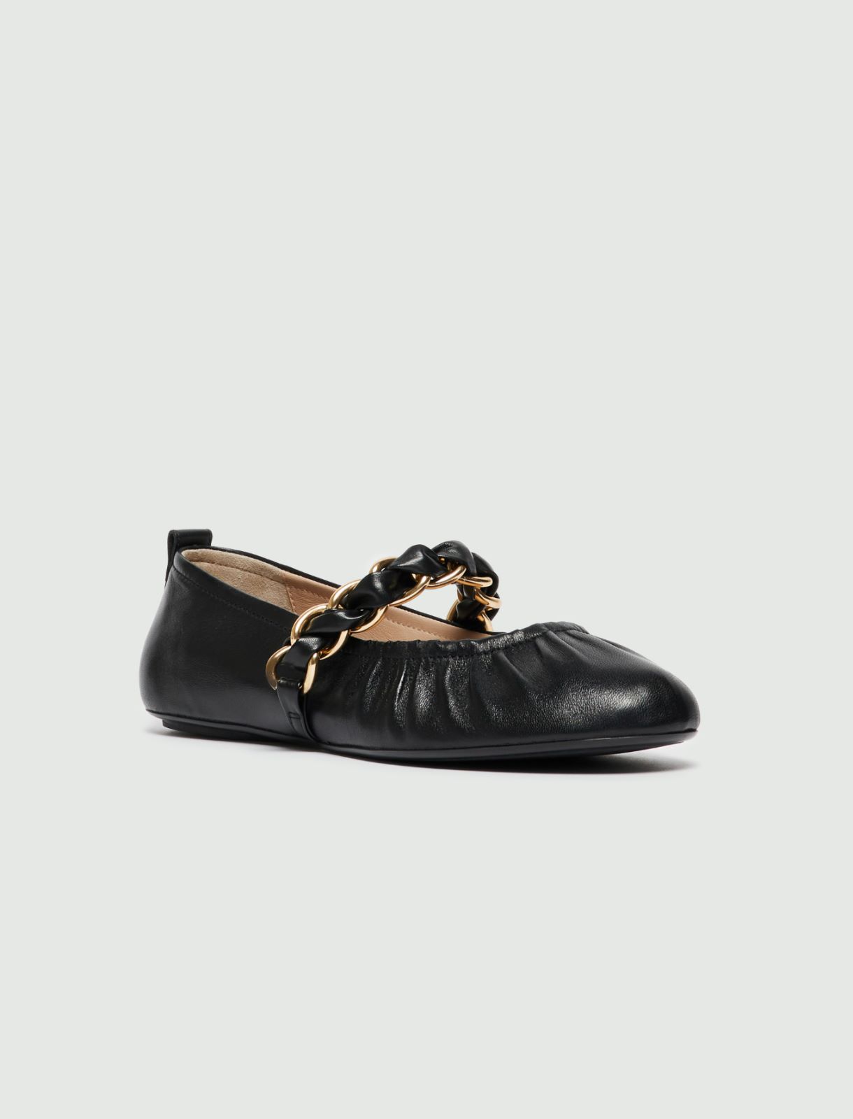 Nappa leather ballet flats with chain detail - Black - 2