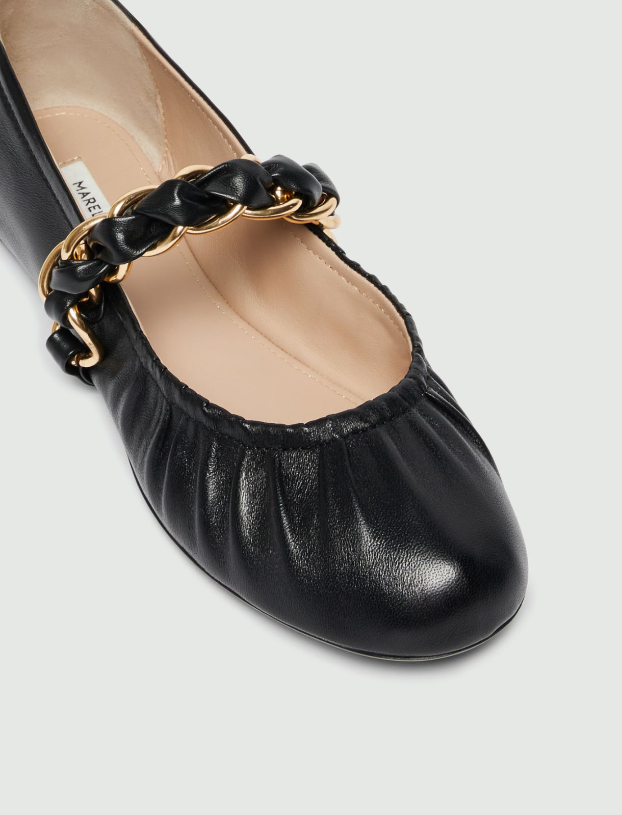 Nappa leather ballet flats with chain detail - Black - 4