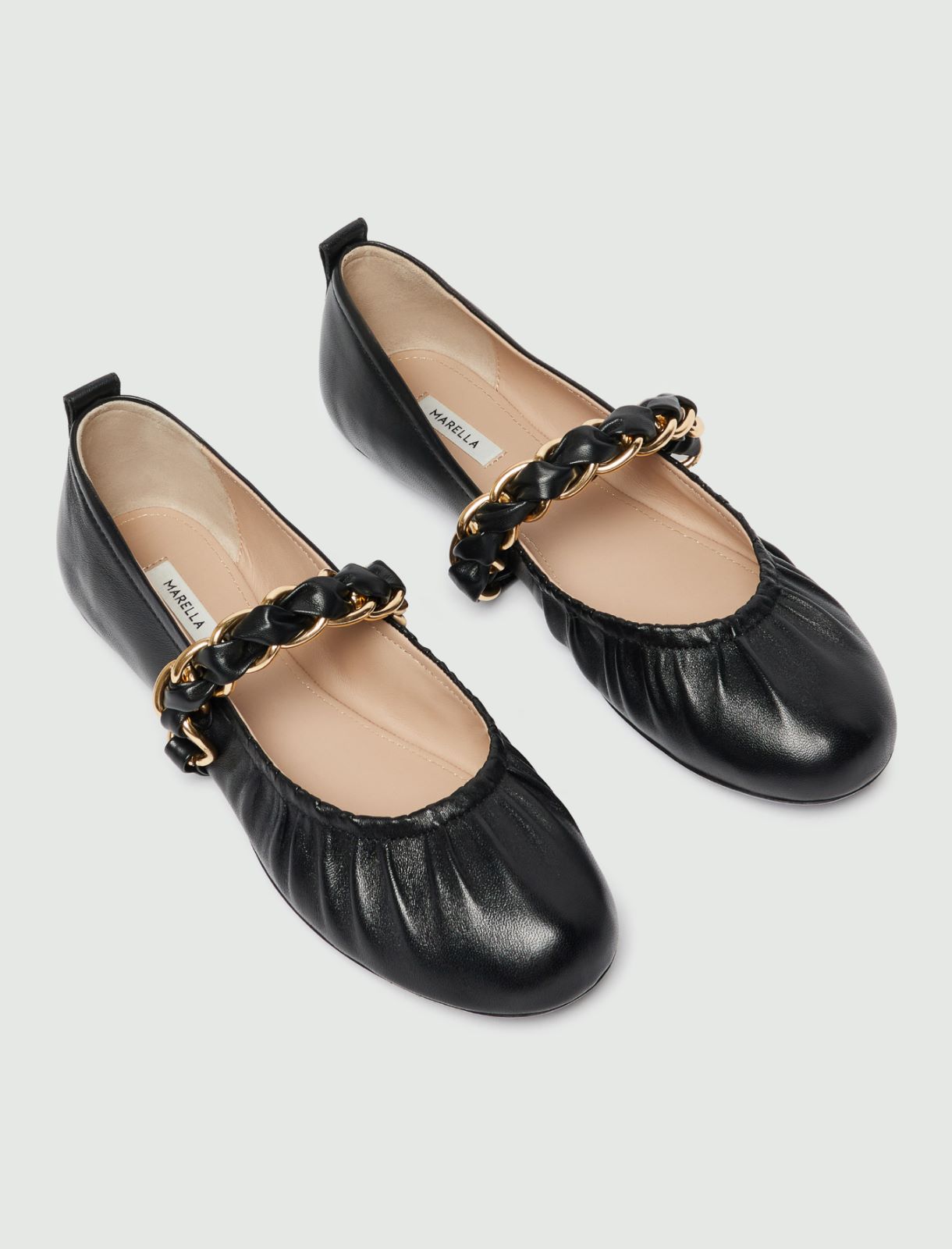 Nappa leather ballet flats with chain detail - Black - 6