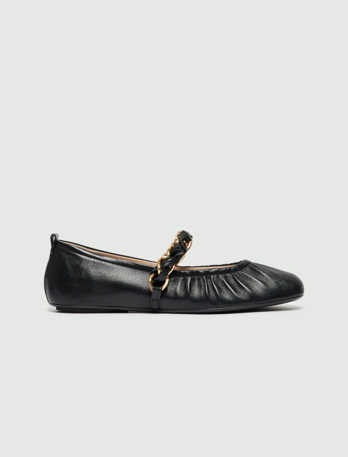 Nappa leather ballet flats with chain detail - Black