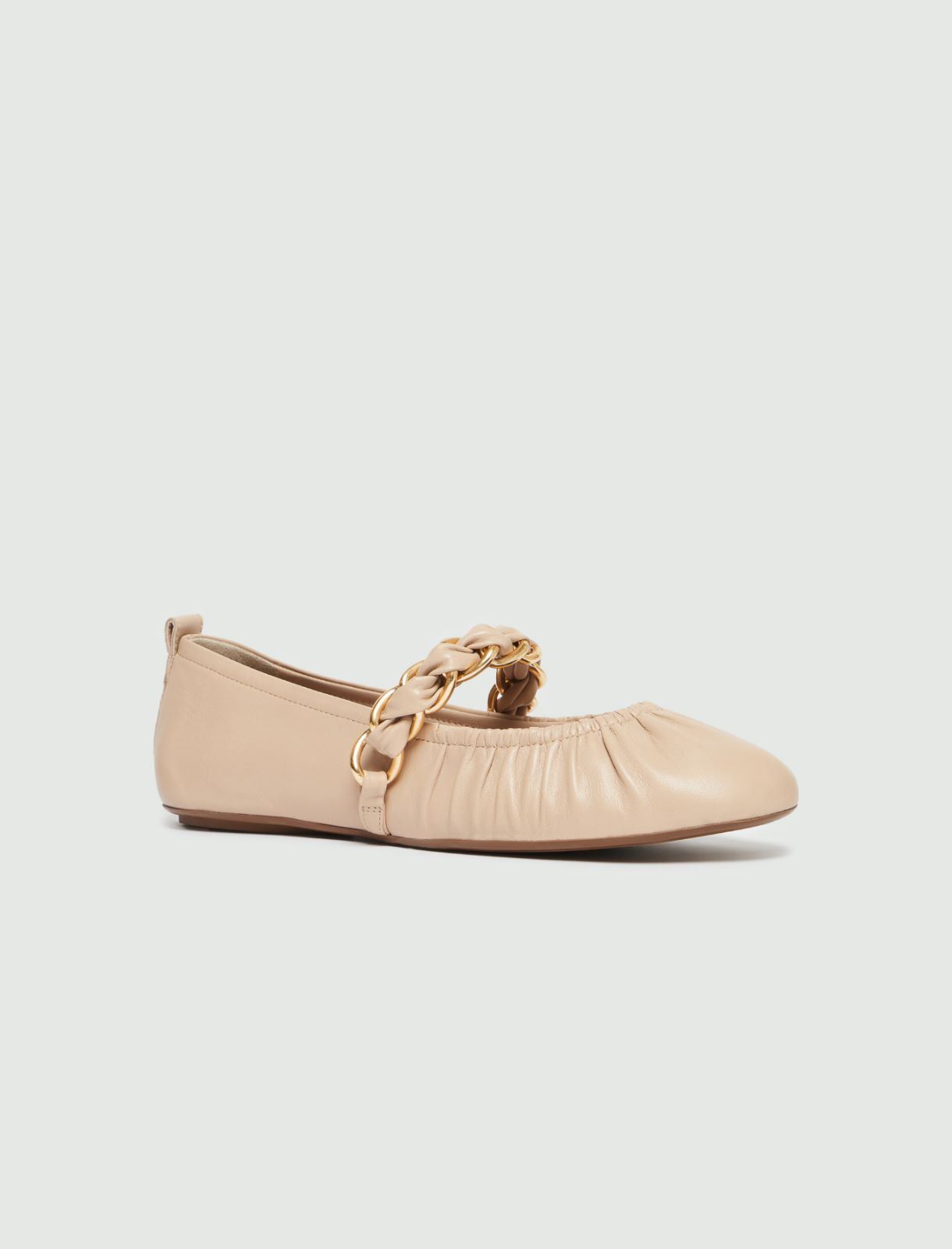 Nappa leather ballet flats with chain detail - Natural - 2