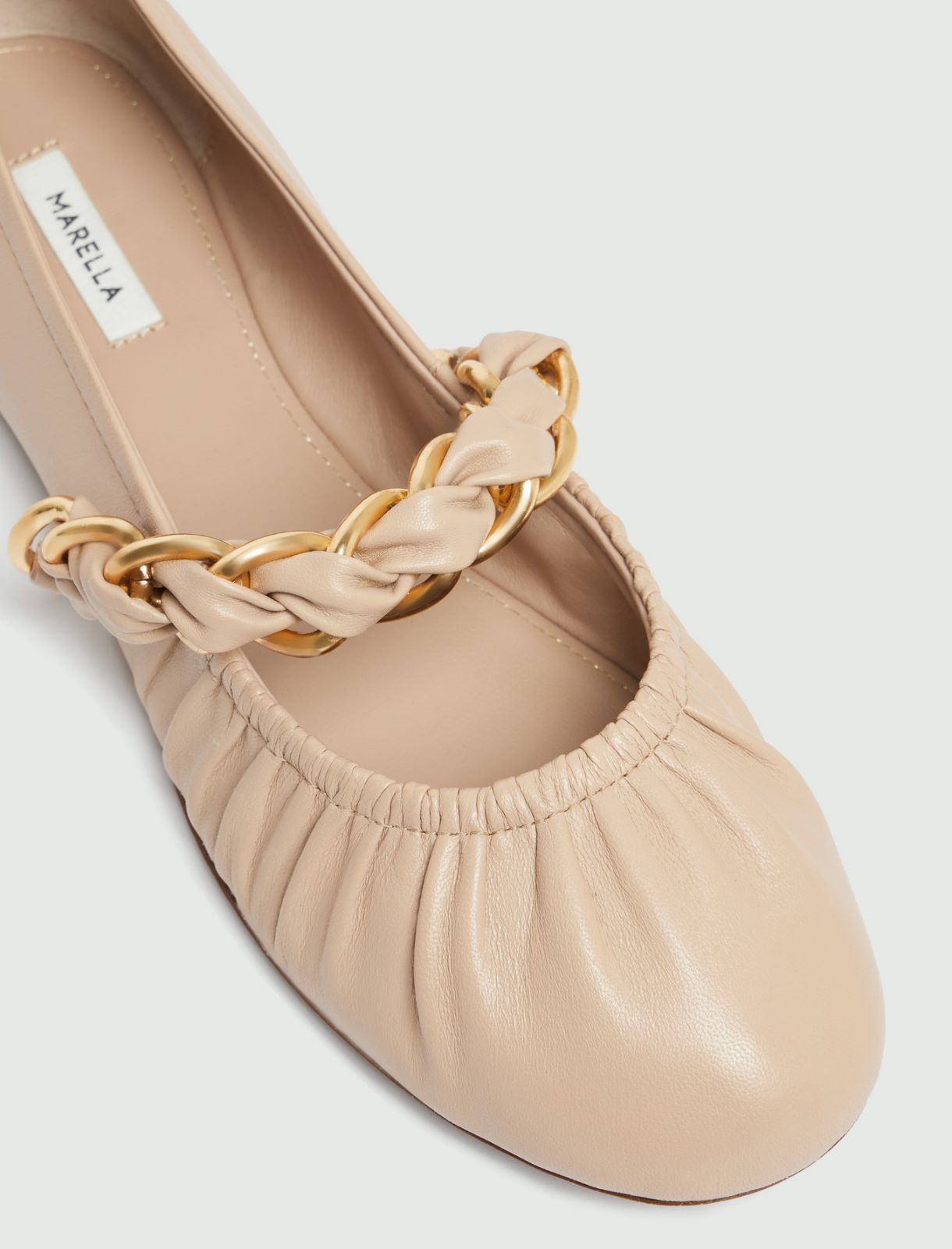 Nappa leather ballet flats with chain detail - Natural - 4