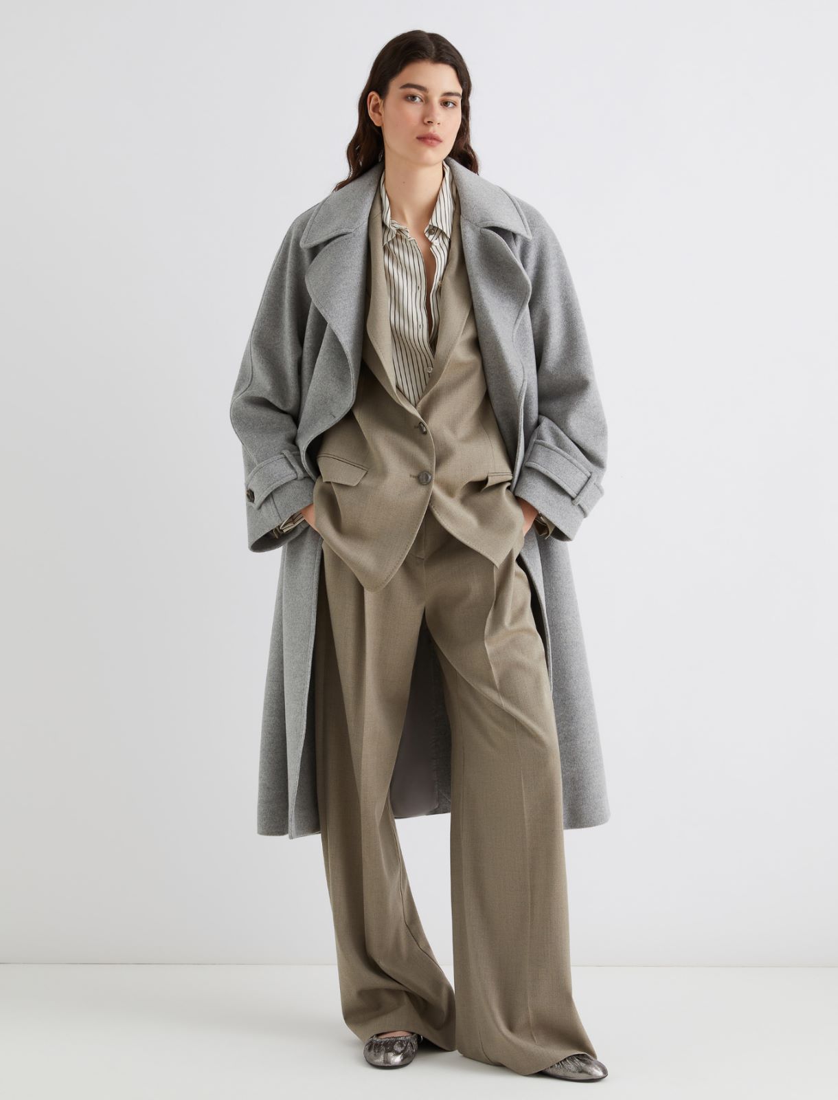 Wool and cashmere broadcloth coat - MELANGE GREY - Marella