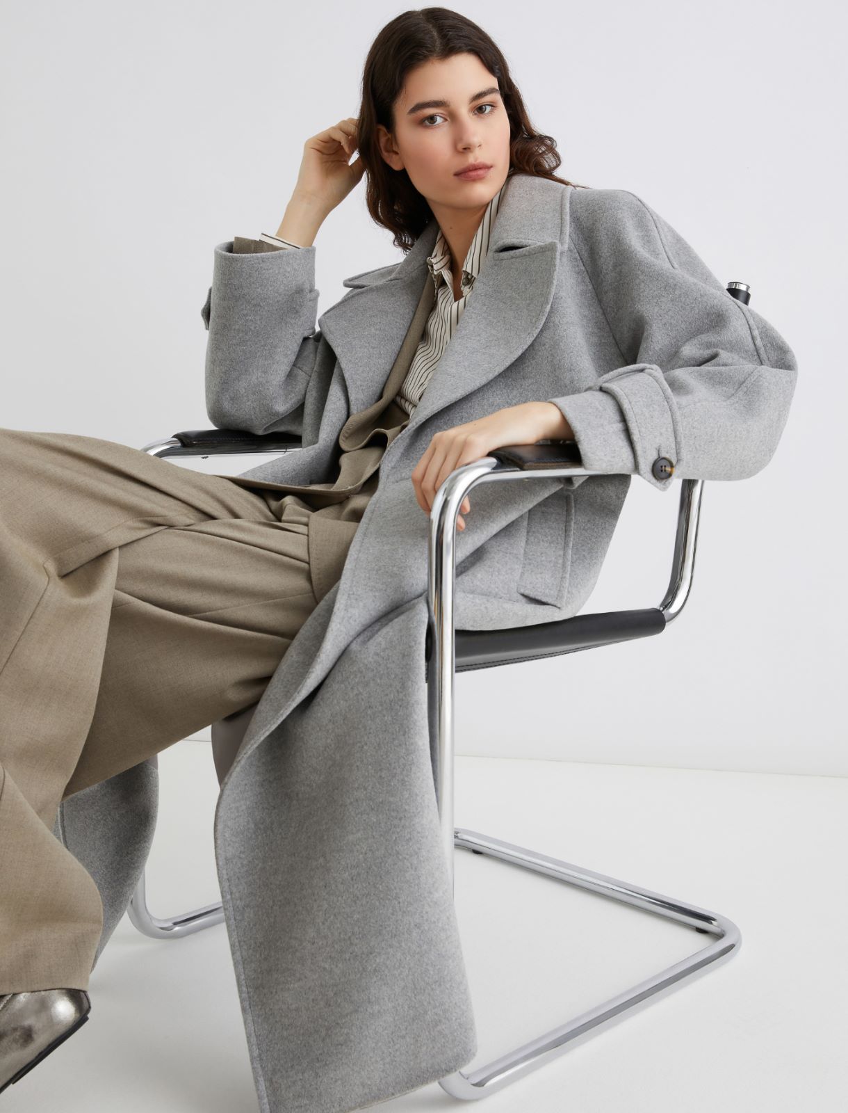 Wool and cashmere broadcloth coat - MELANGE GREY - Marella - 4