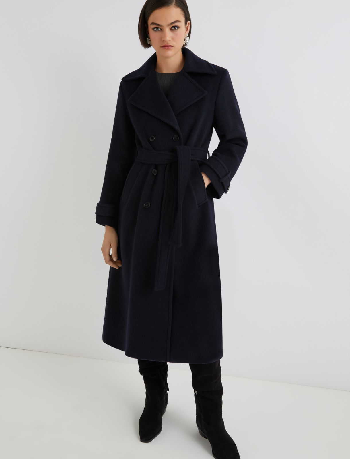 Double-breasted coat with tab detail - NAVY - Marella - 4