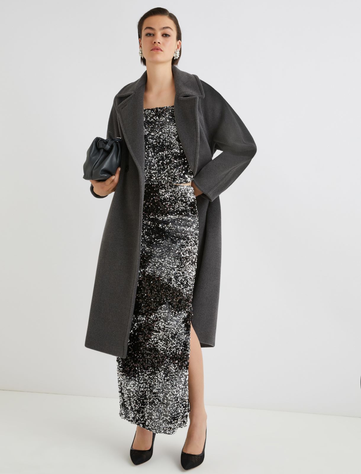 Double-breasted beaver cloth coat - MELANGE GREY - Marella - 2