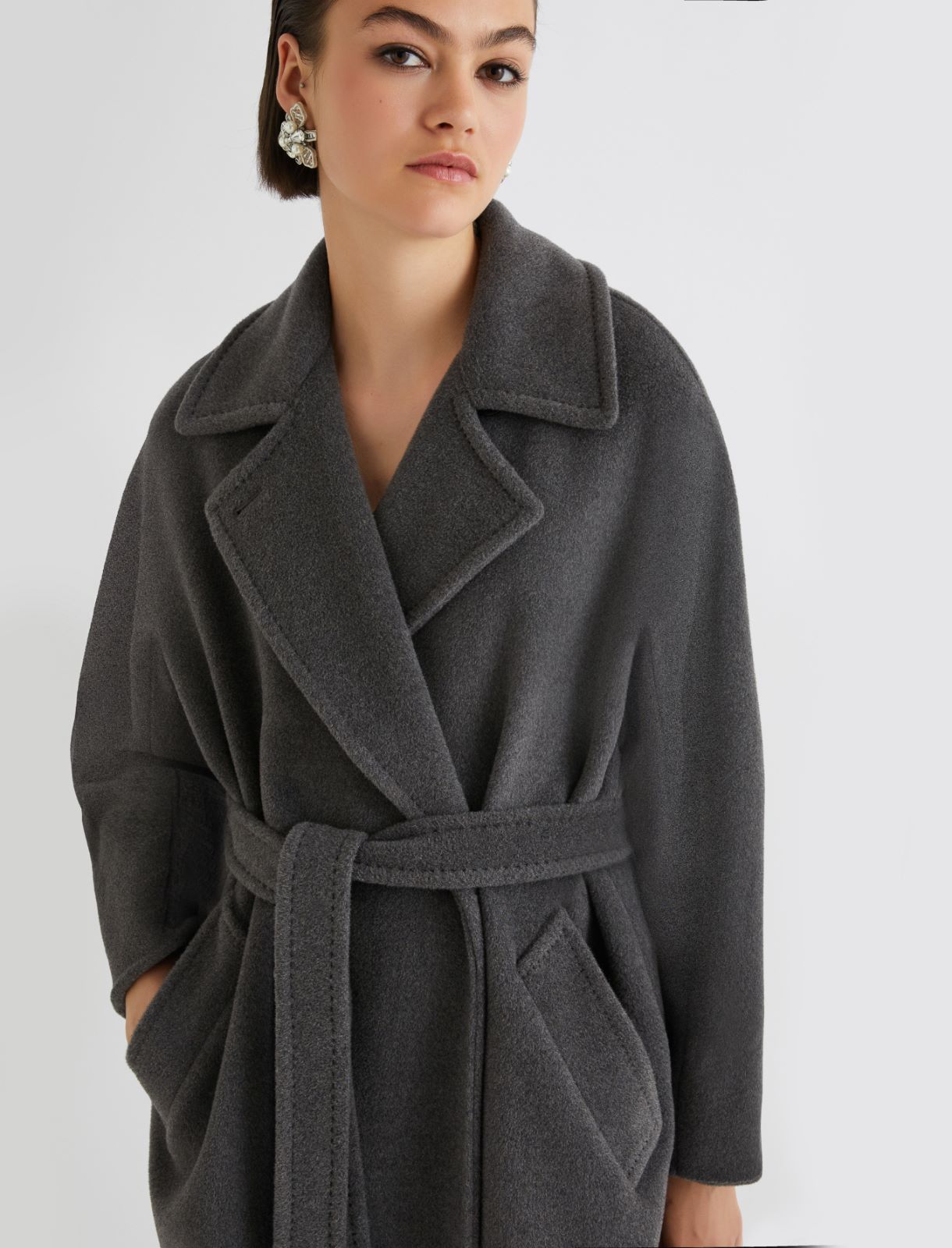 Double-breasted beaver cloth coat - MELANGE GREY - Marella - 5