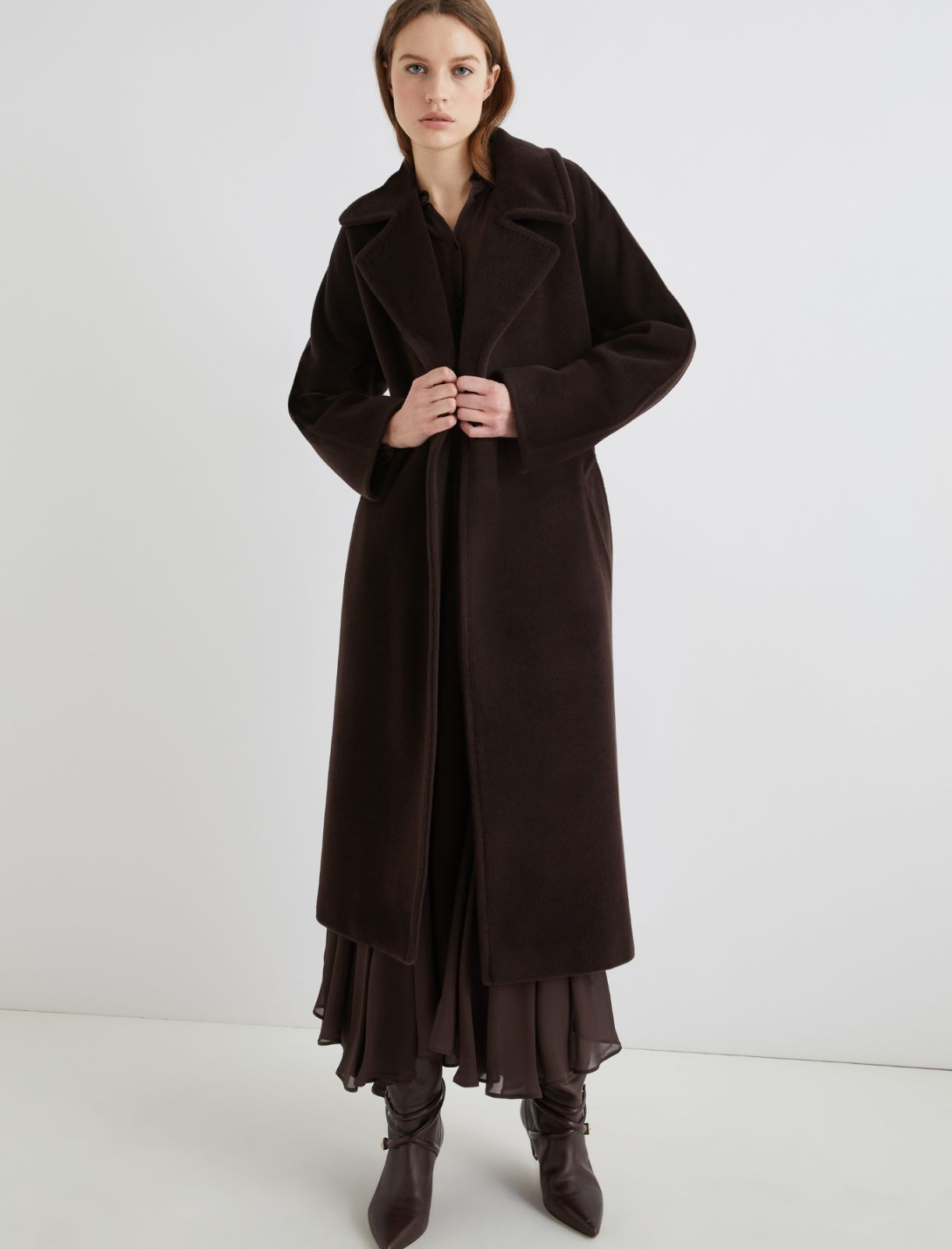 Double-breasted beaver cloth coat - BROWN - Marella - 4