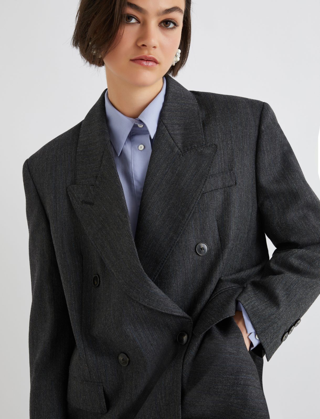 Double-breasted wool blazer - GREY - Marella - 4
