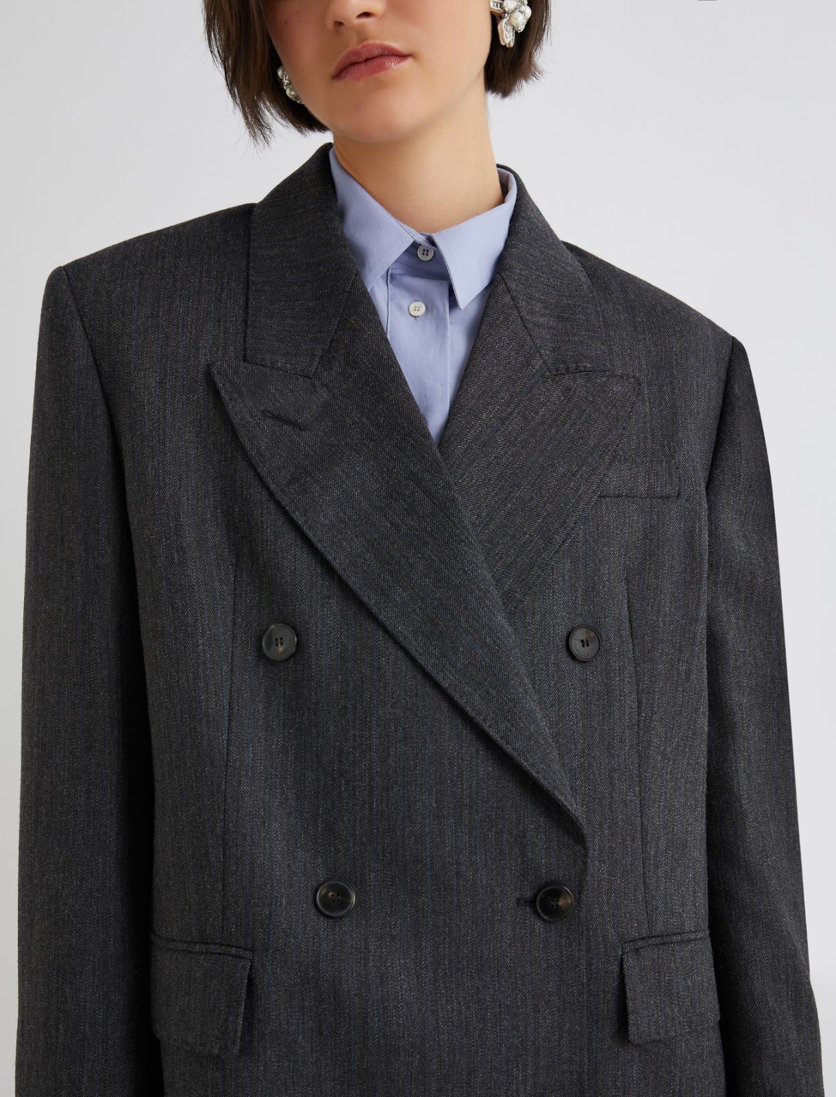Double-breasted wool blazer - GREY - Marella - 5