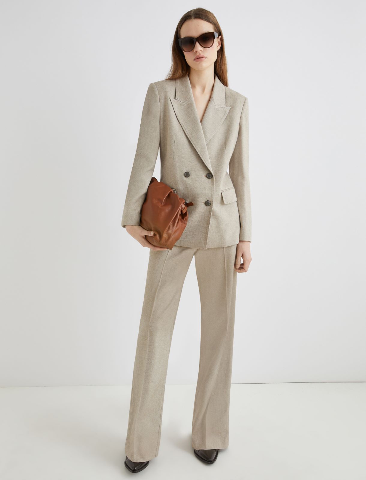 Double-breasted wool-blend twill blazer - HAZELNUT BROWN - Marella - 2