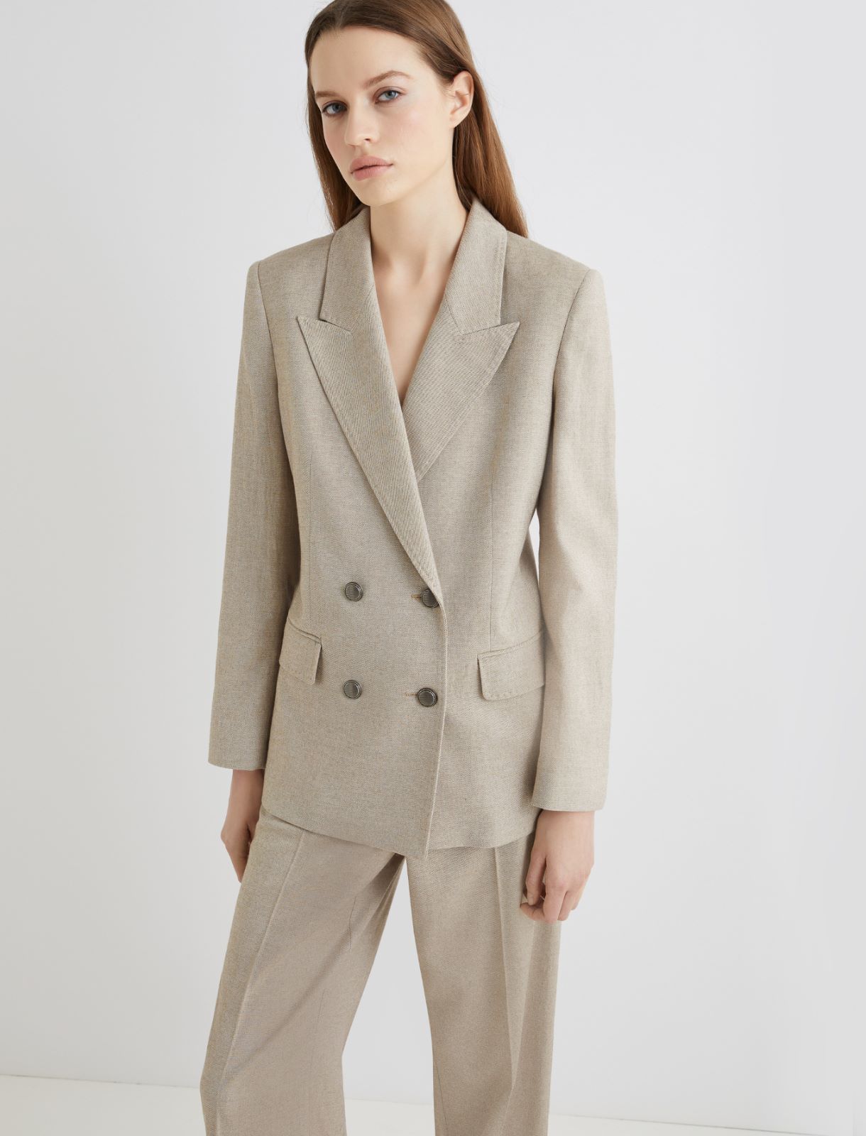 Double-breasted wool-blend twill blazer - HAZELNUT BROWN - Marella - 4