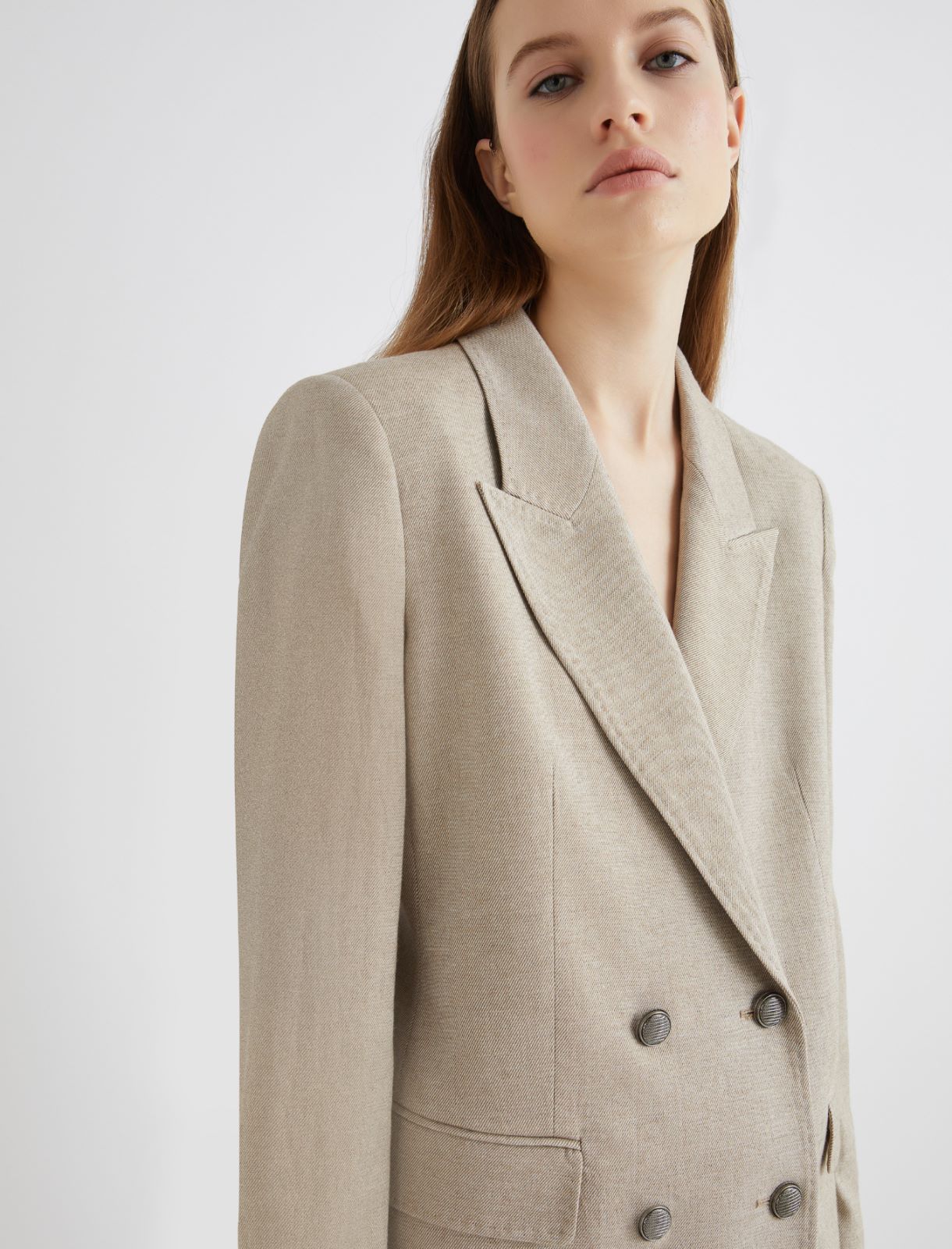 Double-breasted wool-blend twill blazer - HAZELNUT BROWN - Marella - 5