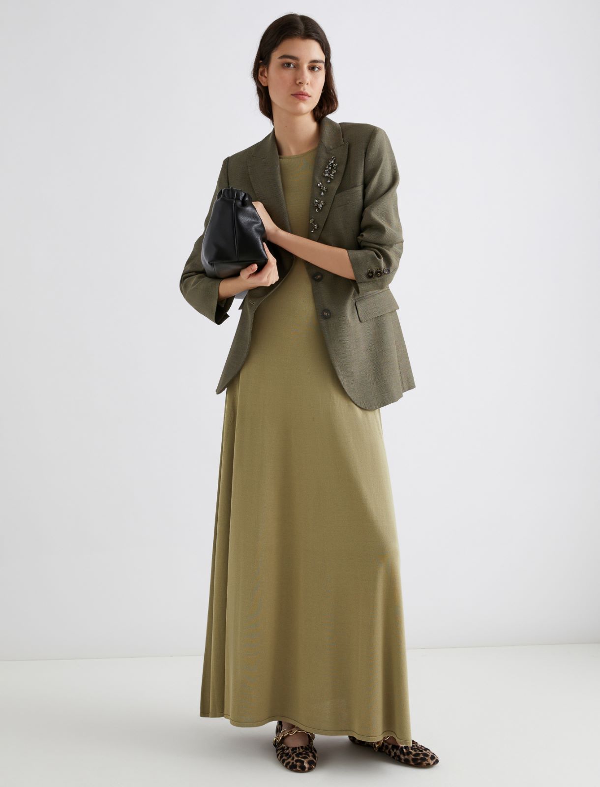 Jacke aus fließendem, diagonal gewebtem Stoff mit Kristallen - KHAKI - Marella