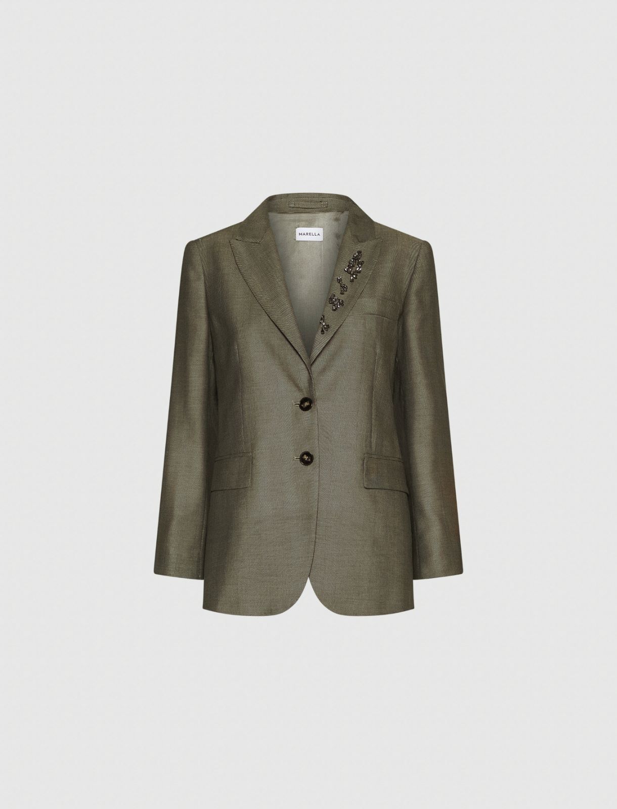 Jacke aus fließendem, diagonal gewebtem Stoff mit Kristallen - KHAKI - Marella - 5