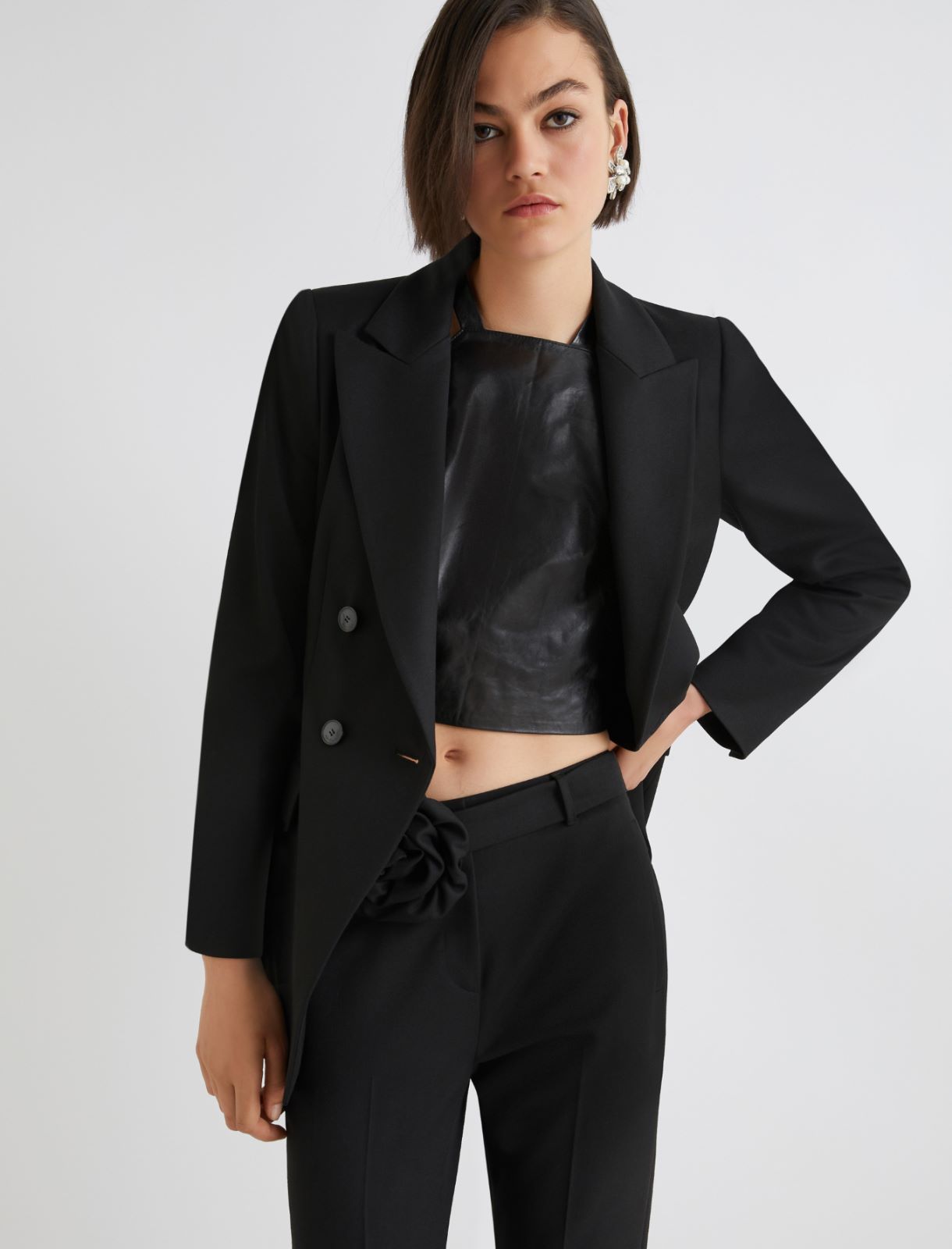 Double-breasted stretch blazer - BLACK - Marella - 4