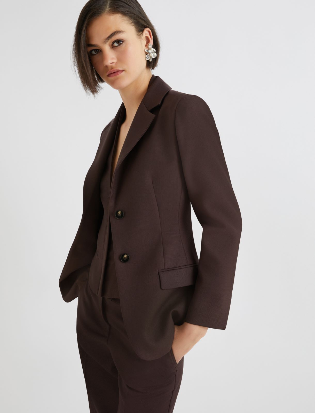 Single-breasted wool-blend blazer - BROWN - Marella - 4