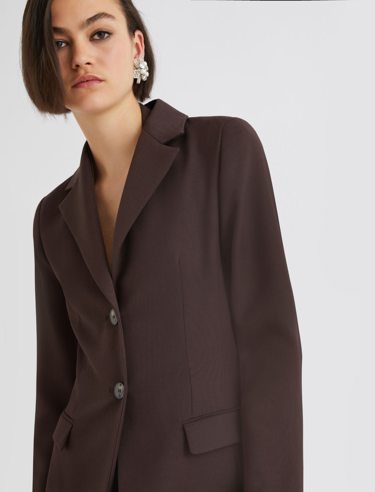 Single-breasted wool-blend blazer - BROWN - Marella - 5