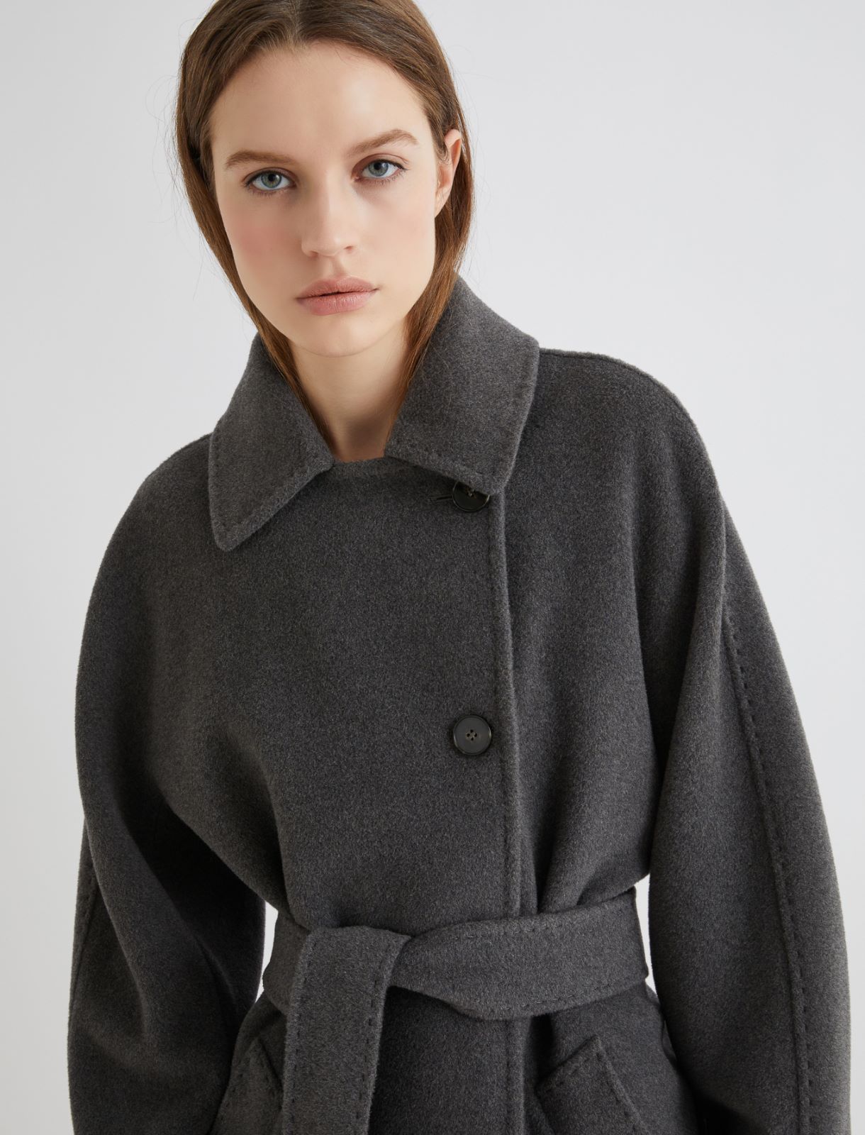 Belted pure wool heavy jacket - MELANGE GREY - Marella - 5