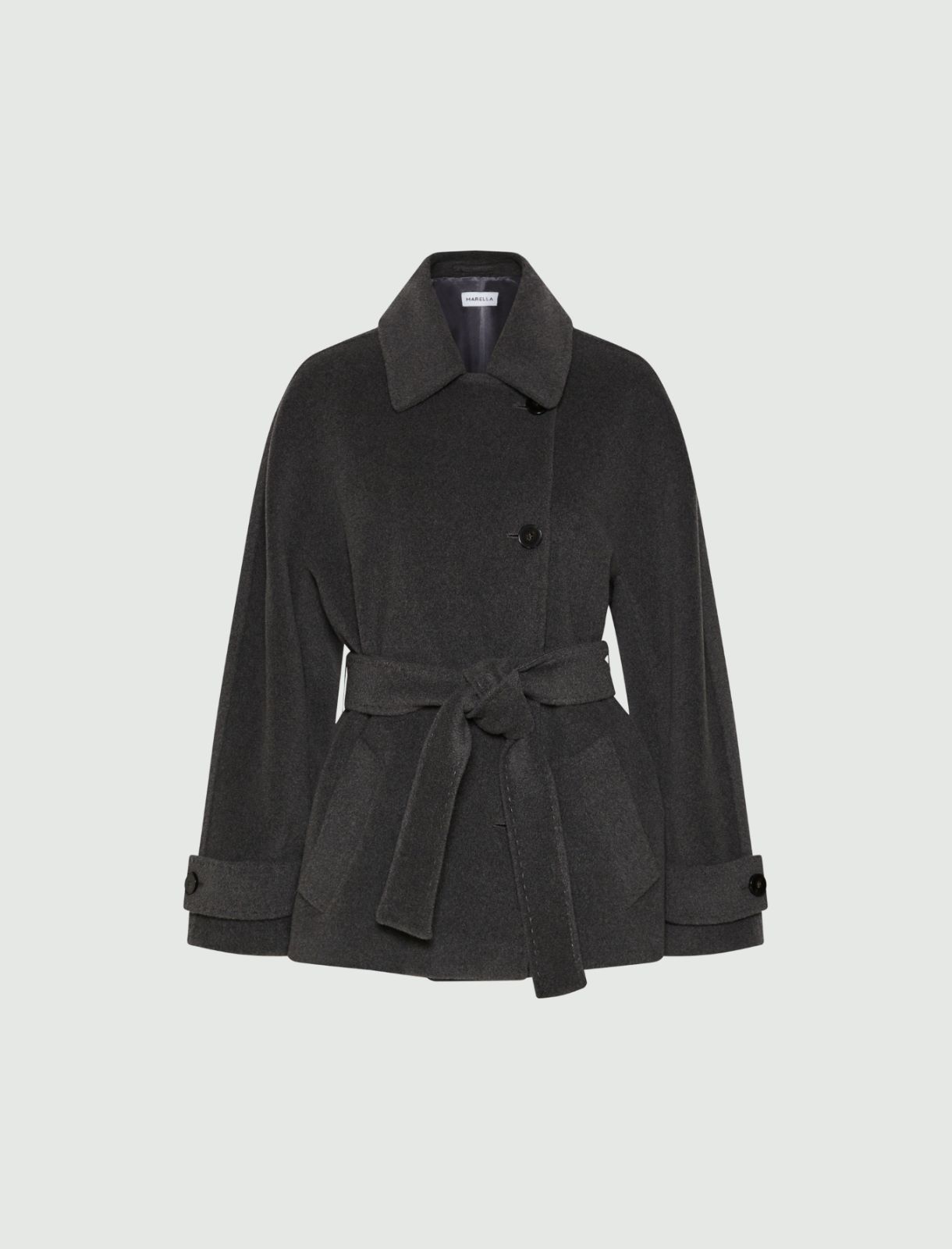 Belted pure wool heavy jacket - MELANGE GREY - Marella