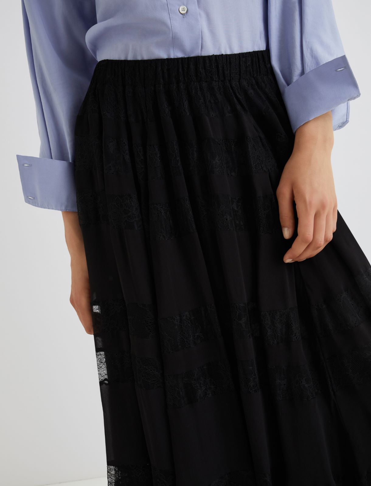 Lace-insert skirt - BLACK - Marella - 5