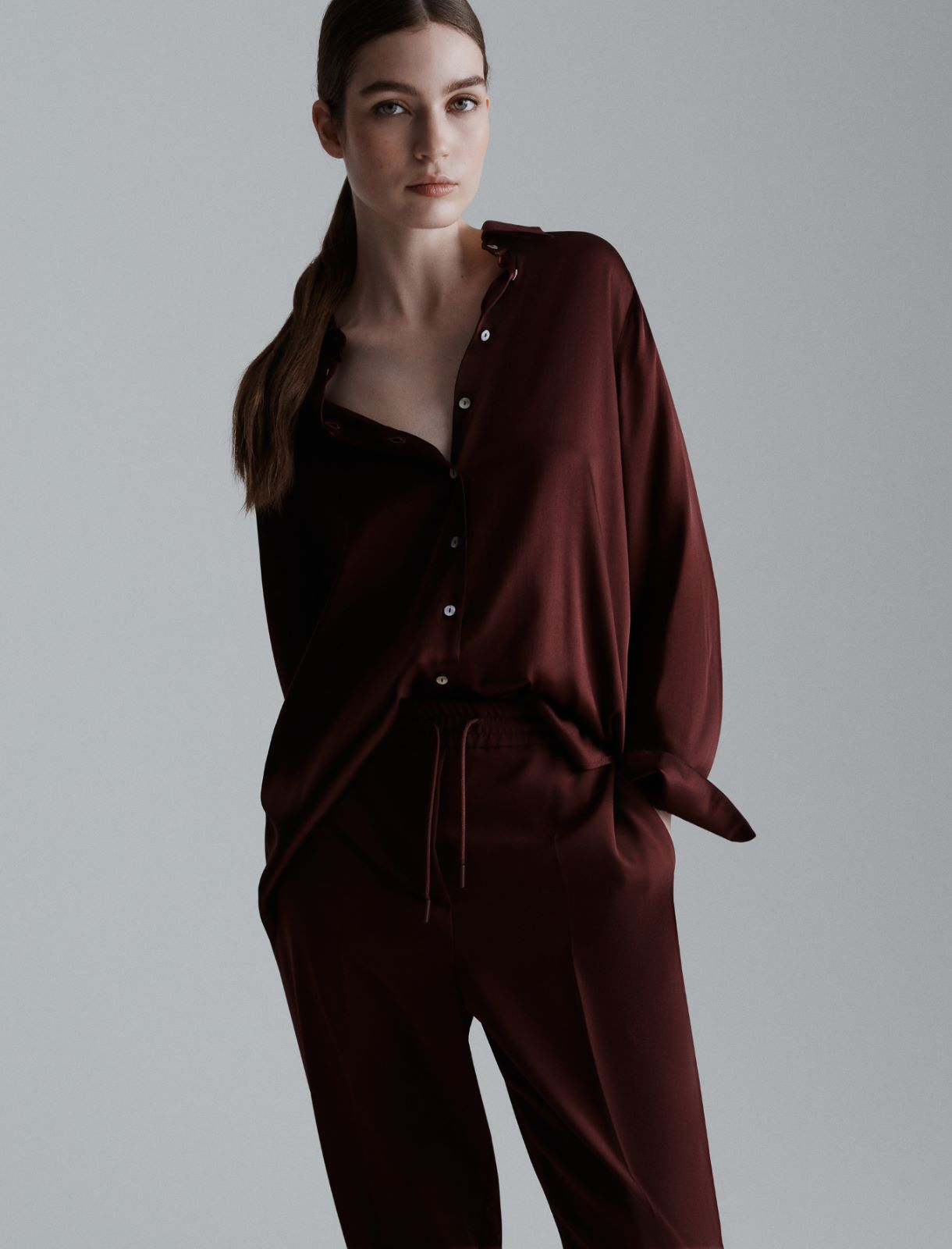 Silk-blend satin shirt - BORDEAUX - Marella - 3