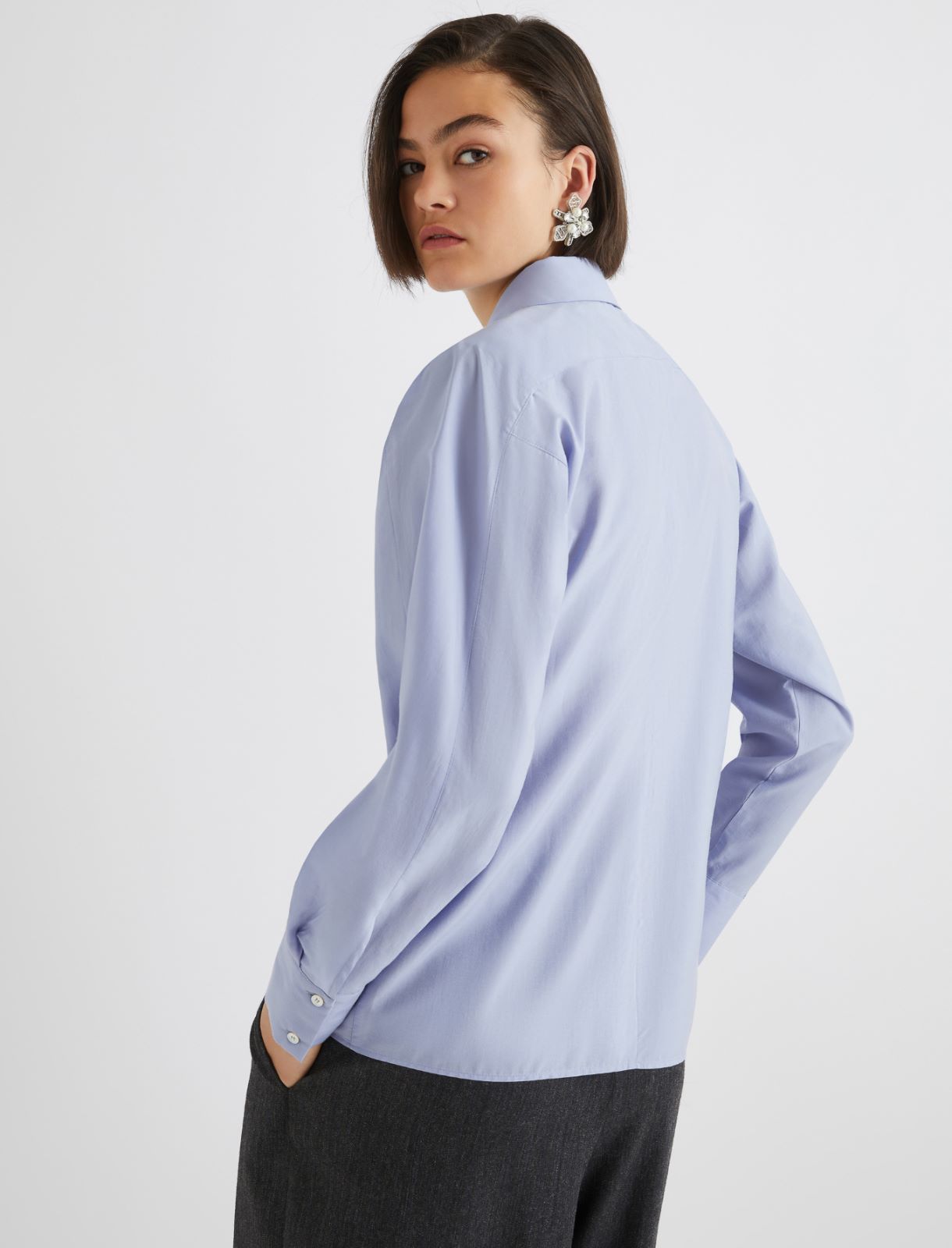 Flared poplin shirt - DUST BLUE - Marella - 3