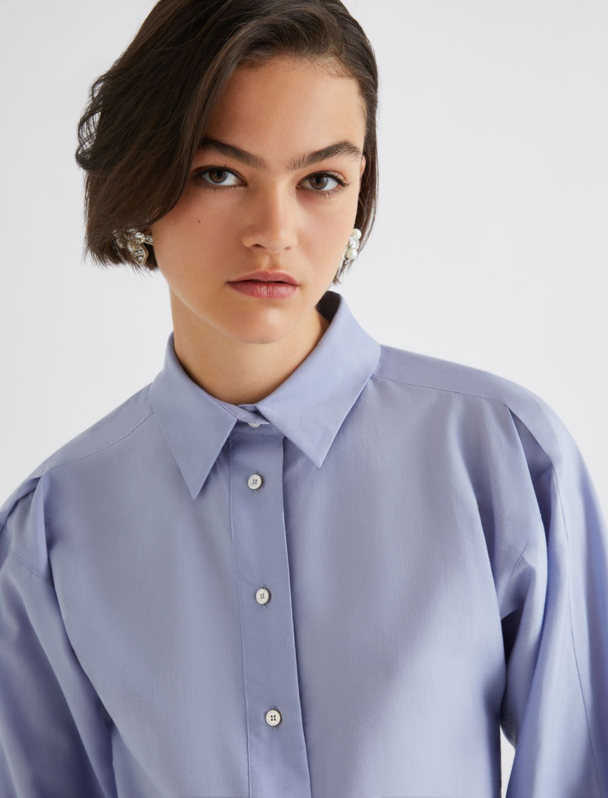 Flared poplin shirt - DUST BLUE - Marella - 5