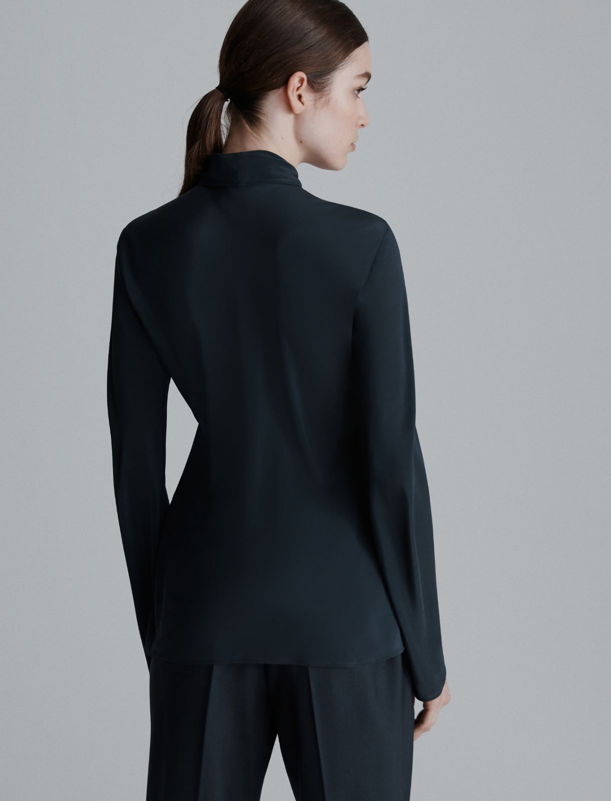 Satin shirt with sash detail - DARK GREY - Marella - 3