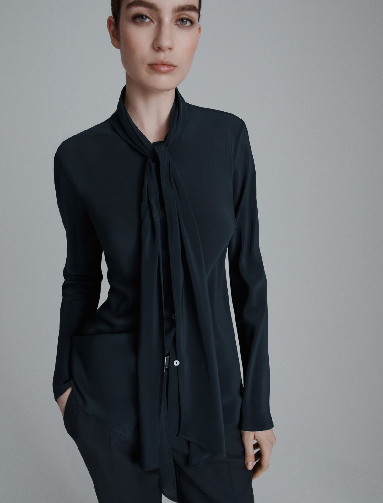 Satin shirt with sash detail - DARK GREY - Marella - 4