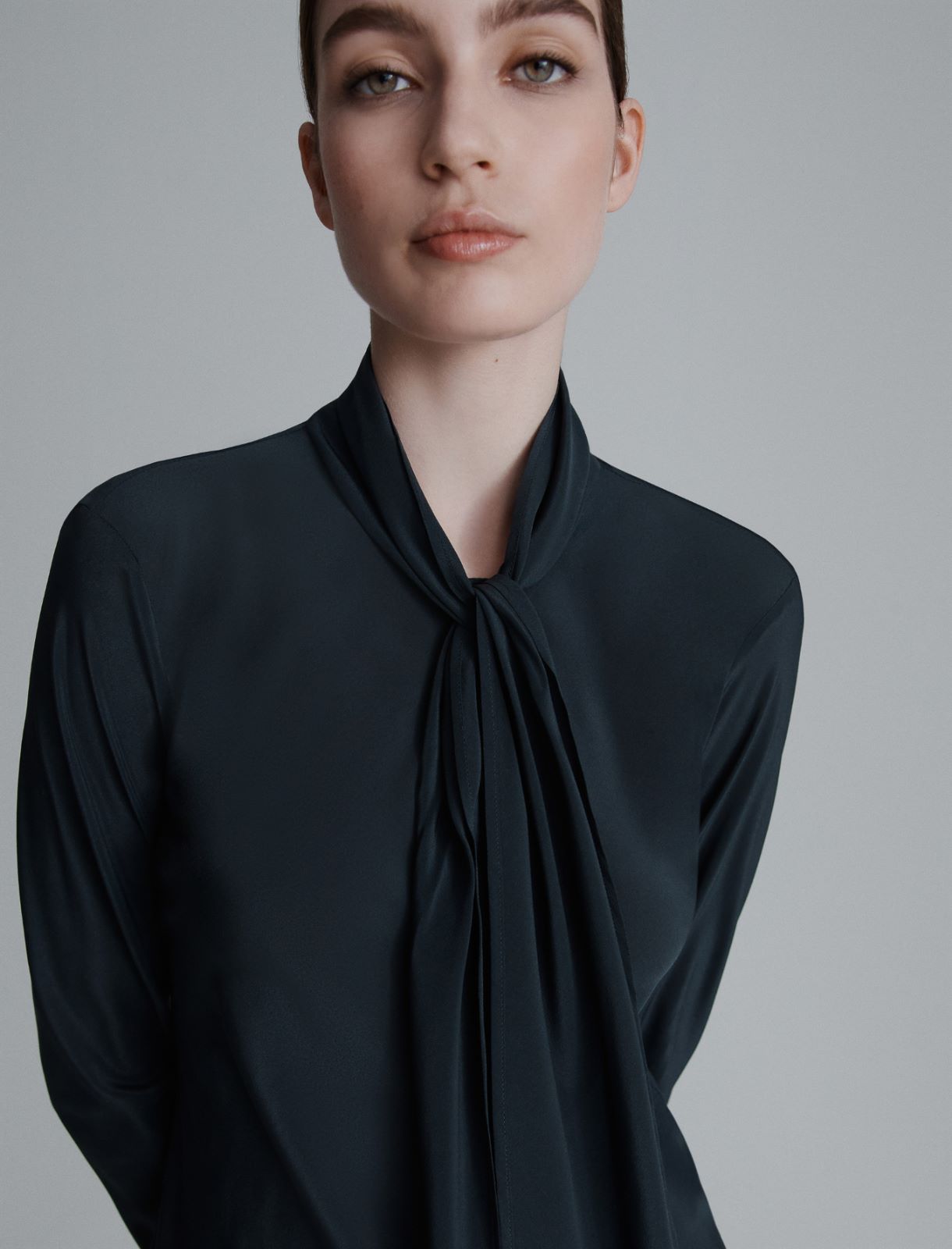 Satin shirt with sash detail - DARK GREY - Marella - 5