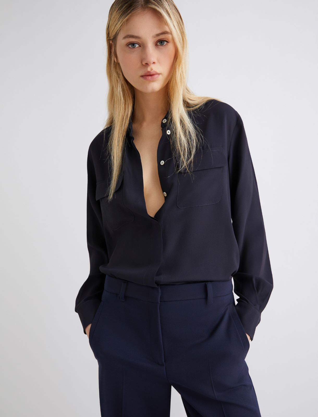 Chemise en soie mélangée - BLEU - Marella - 4